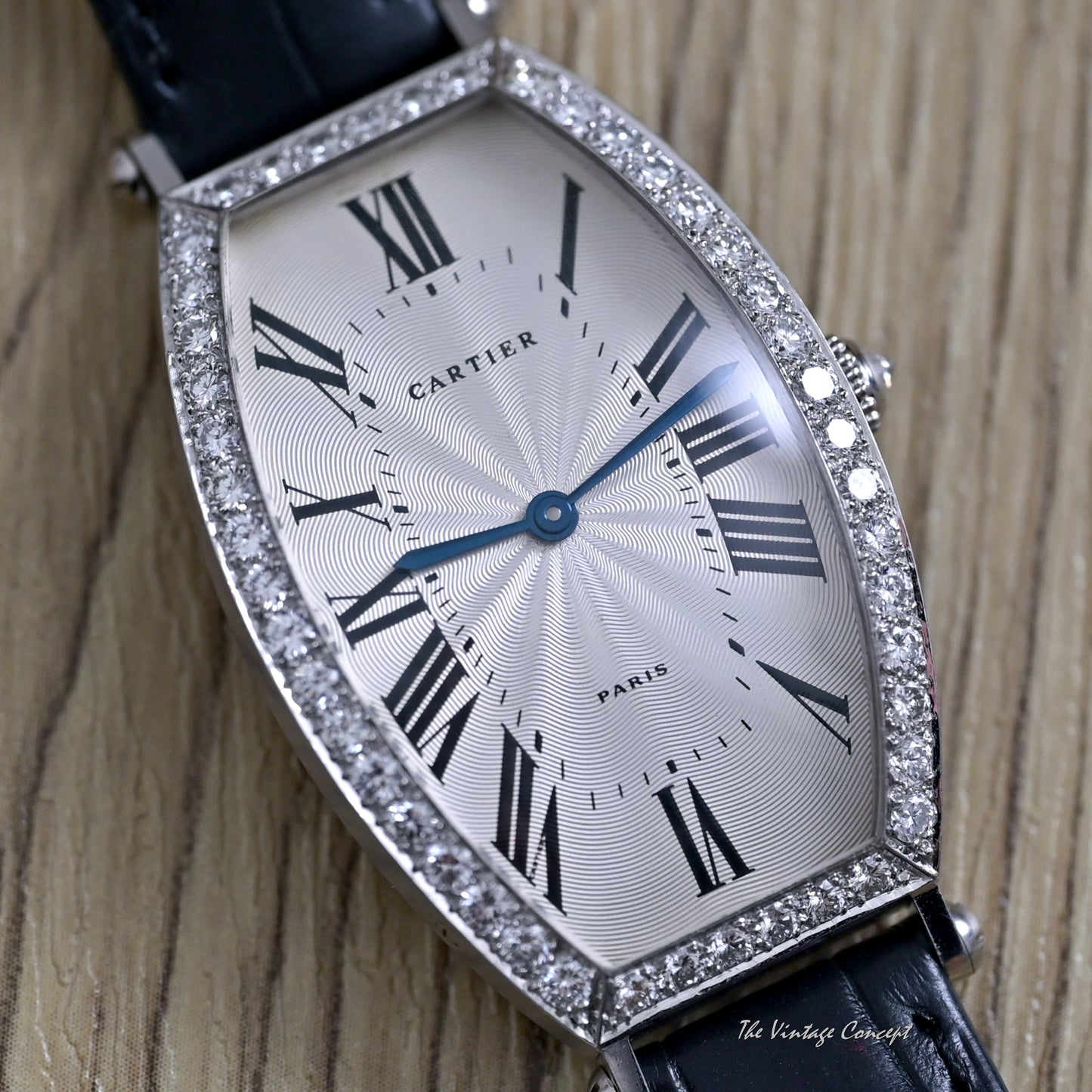 Cartier 18K White Gold Jumbo Tonneau Diamond Bezel w/Cartier Service Paper  (SOLD)
