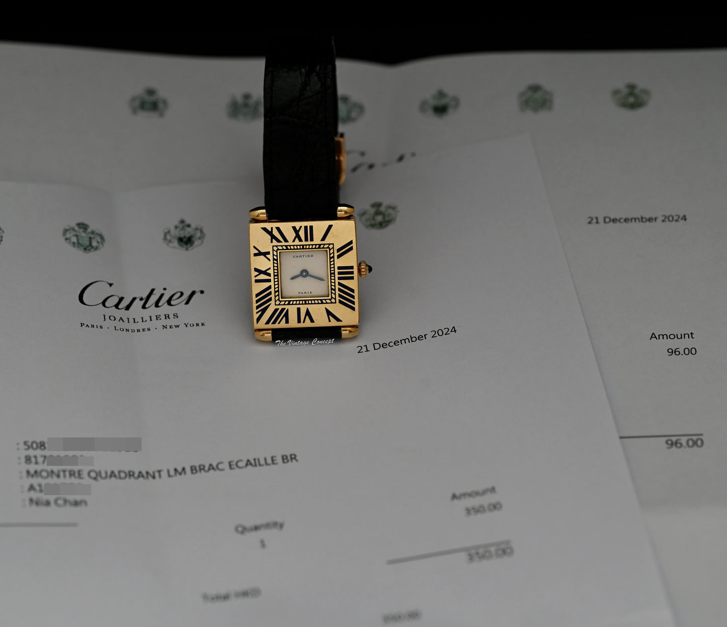 Cartier 18K Yellow Gold Square Montre Quadrant Quartz with Cartier Service Paper