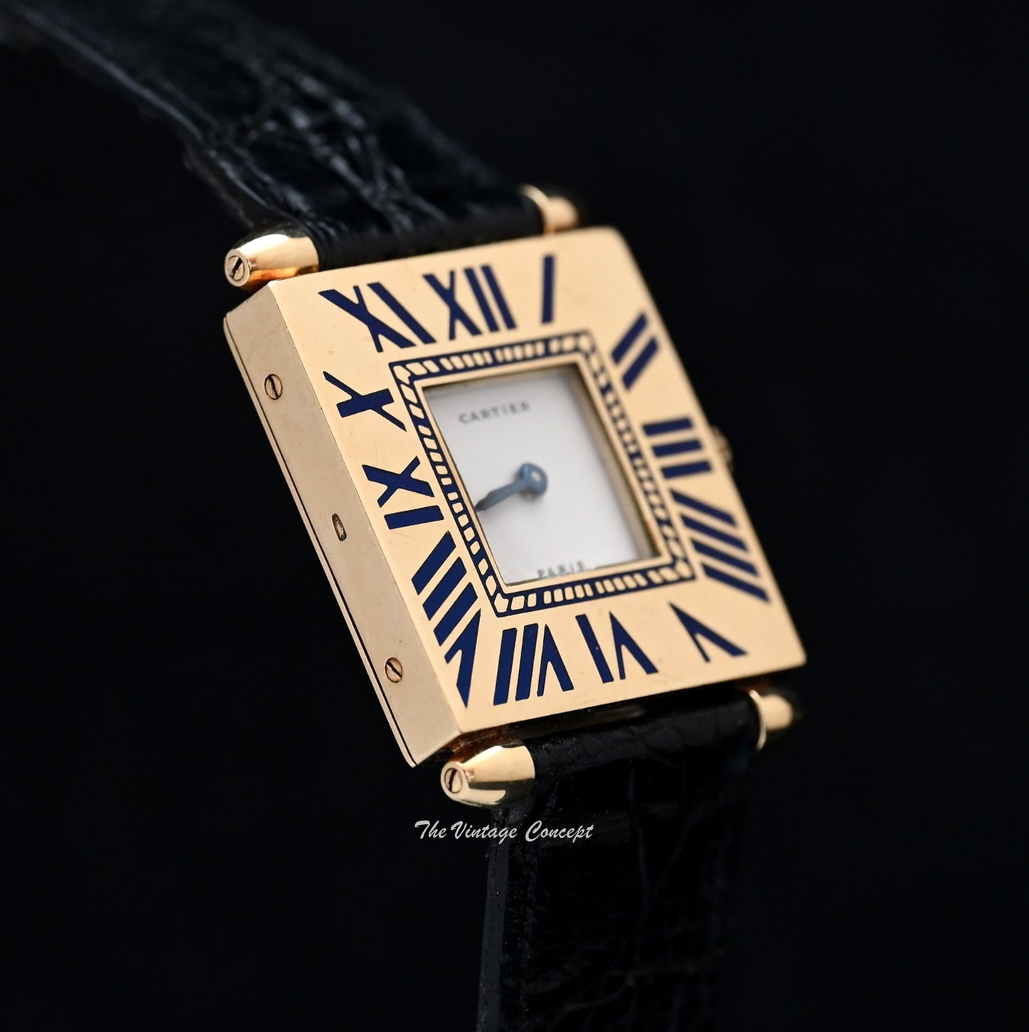 Cartier 18K Yellow Gold Square Montre Quadrant Quartz with Cartier Service Paper