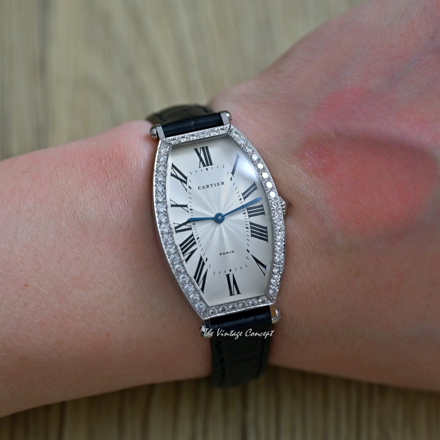 Cartier 18K White Gold Jumbo Tonneau Diamond Bezel w/Cartier Service Paper  (SOLD)