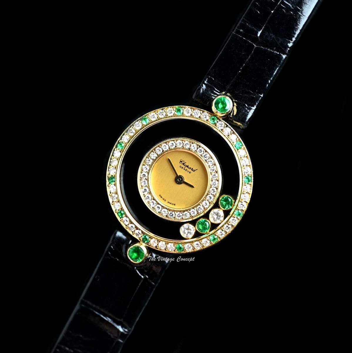 Chopard 18K Yellow Gold Happy Diamonds Emerald Quartz 4097