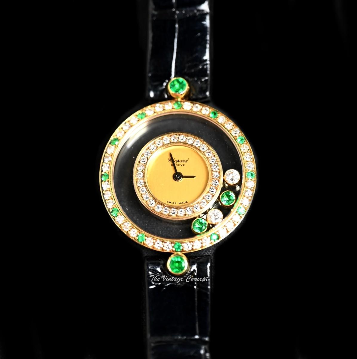 Chopard 18K Yellow Gold Happy Diamonds Emerald Quartz 4097