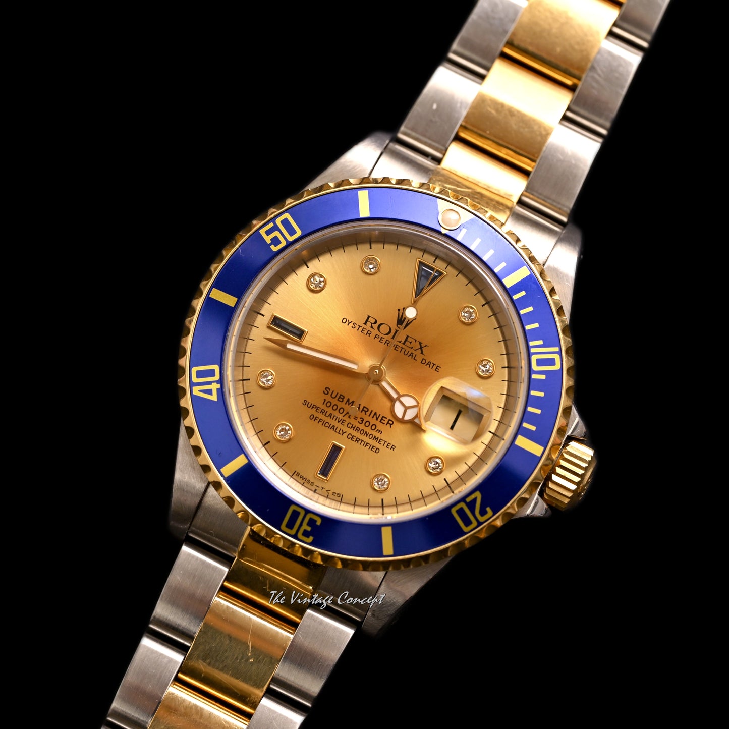 Rolex Two-Tone Submariner Gold Dial with Sapphire & Diamond Indexes Ref. 16613