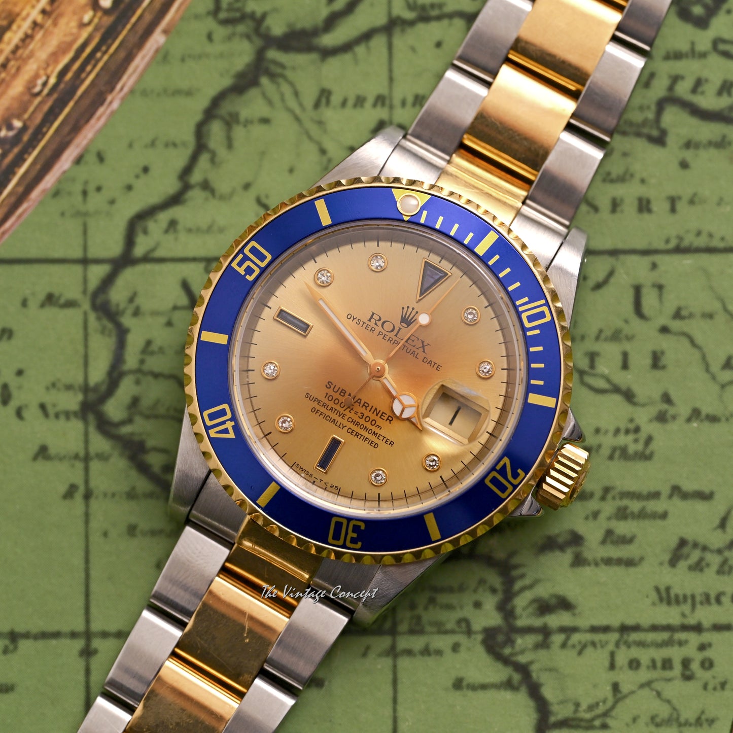 Rolex Two-Tone Submariner Gold Dial with Sapphire & Diamond Indexes Ref. 16613