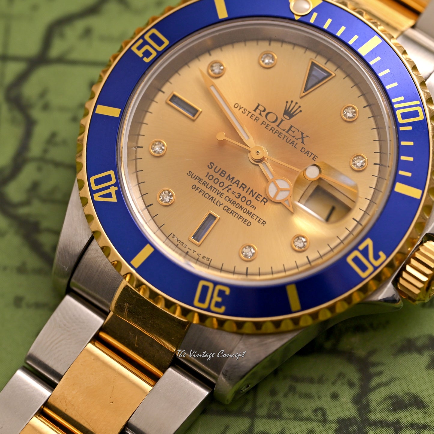 Rolex Two-Tone Submariner Gold Dial with Sapphire & Diamond Indexes Ref. 16613