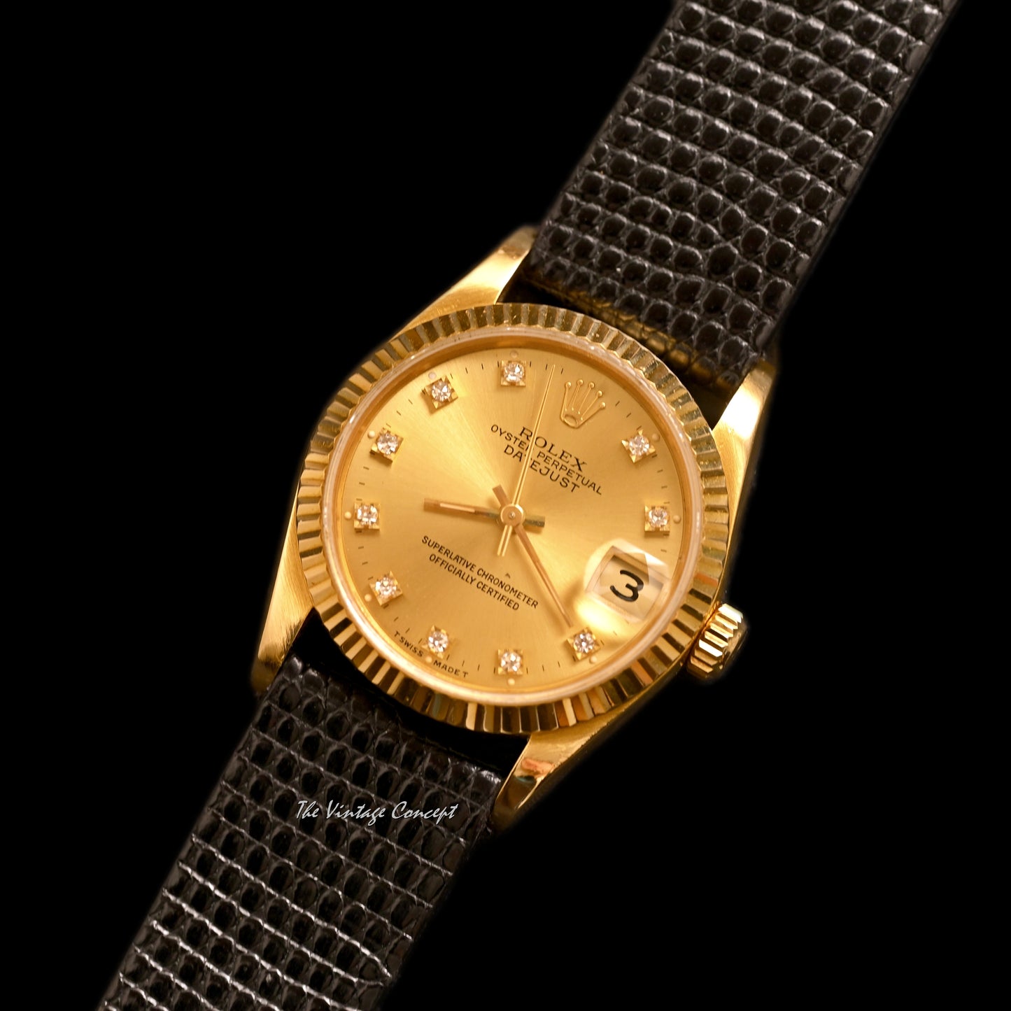 Rolex 18K Yellow Gold 31mm Datejust Gold Dial with Diamond Indexes Ref. 68278