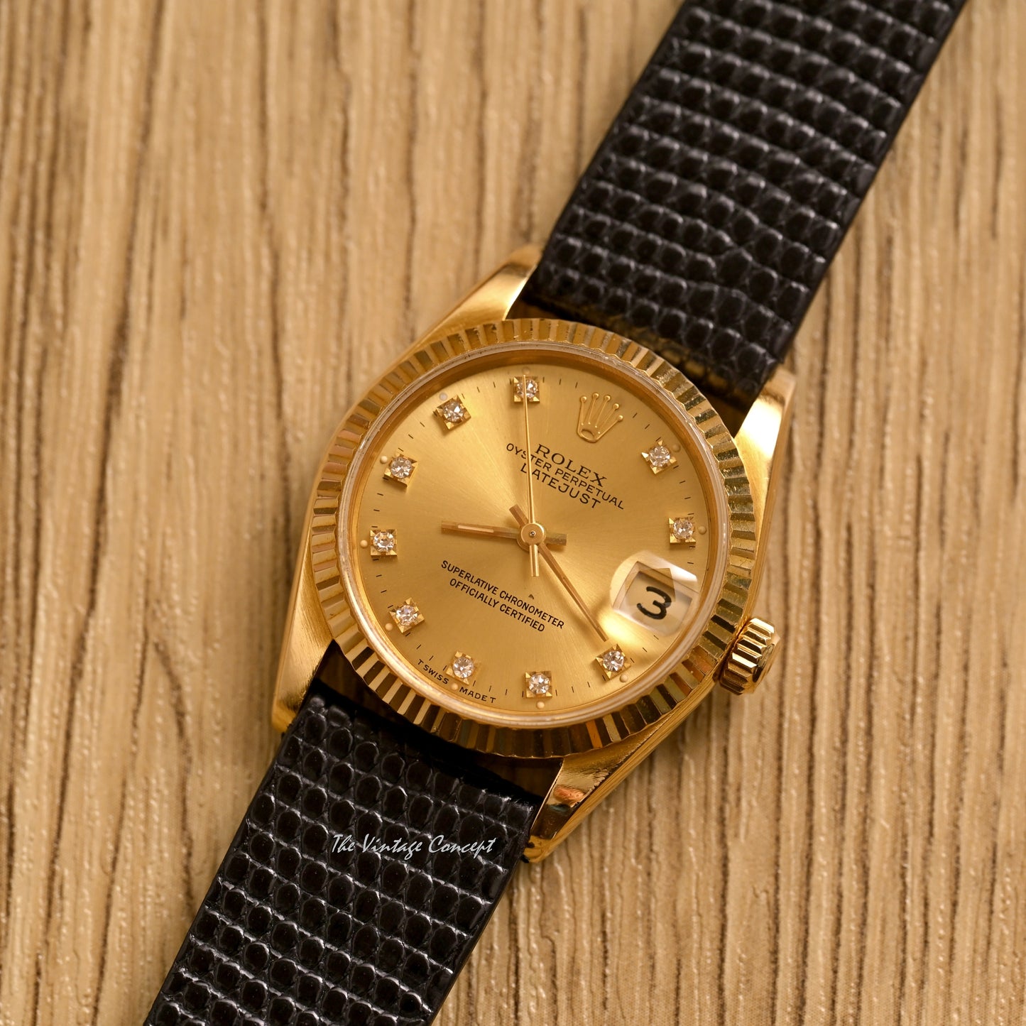 Rolex 18K Yellow Gold 31mm Datejust Gold Dial with Diamond Indexes Ref. 68278