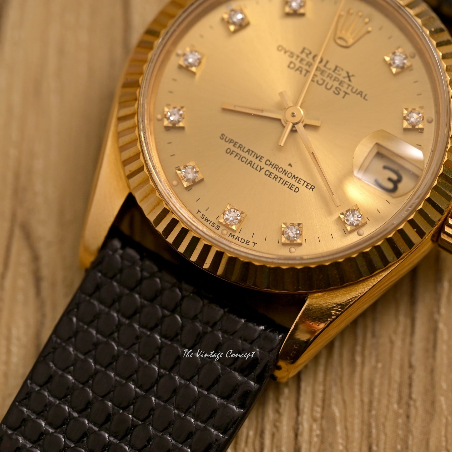 Rolex 18K Yellow Gold 31mm Datejust Gold Dial with Diamond Indexes Ref. 68278