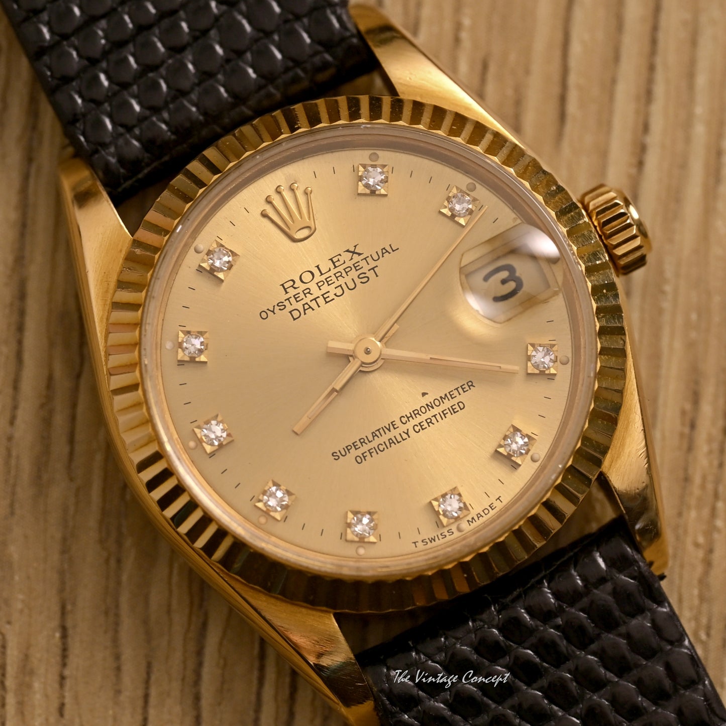 Rolex 18K Yellow Gold 31mm Datejust Gold Dial with Diamond Indexes Ref. 68278