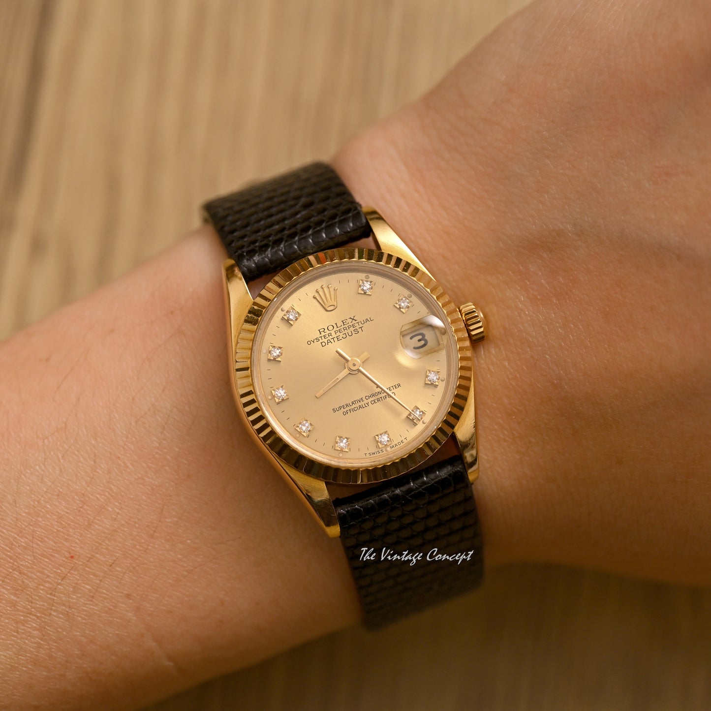 Rolex 18K Yellow Gold 31mm Datejust Gold Dial with Diamond Indexes Ref. 68278