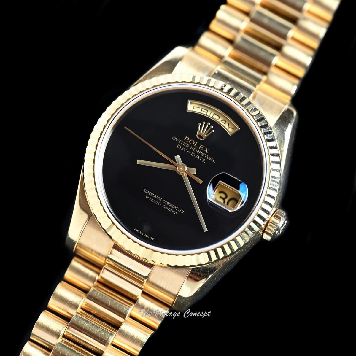 Rolex Day-Date 18K Yellow Gold Onyx Stone Dial 118238 Complete Full Set w/ Service Paper under Rolex warranty  (SOLD)