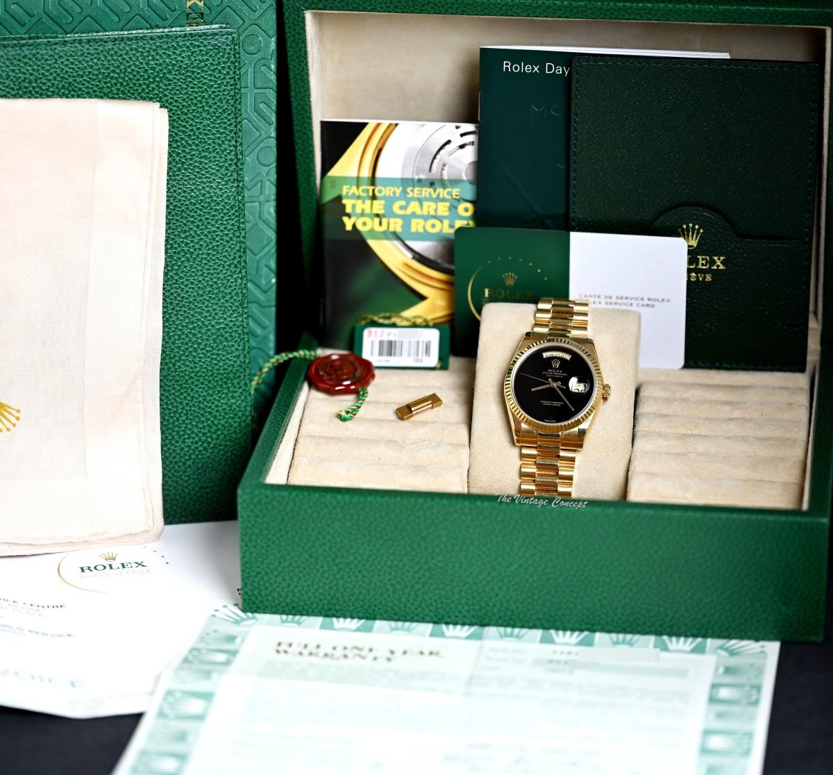 Rolex Day-Date 18K Yellow Gold Onyx Stone Dial 118238 Complete Full Set w/ Service Paper under Rolex warranty  (SOLD)