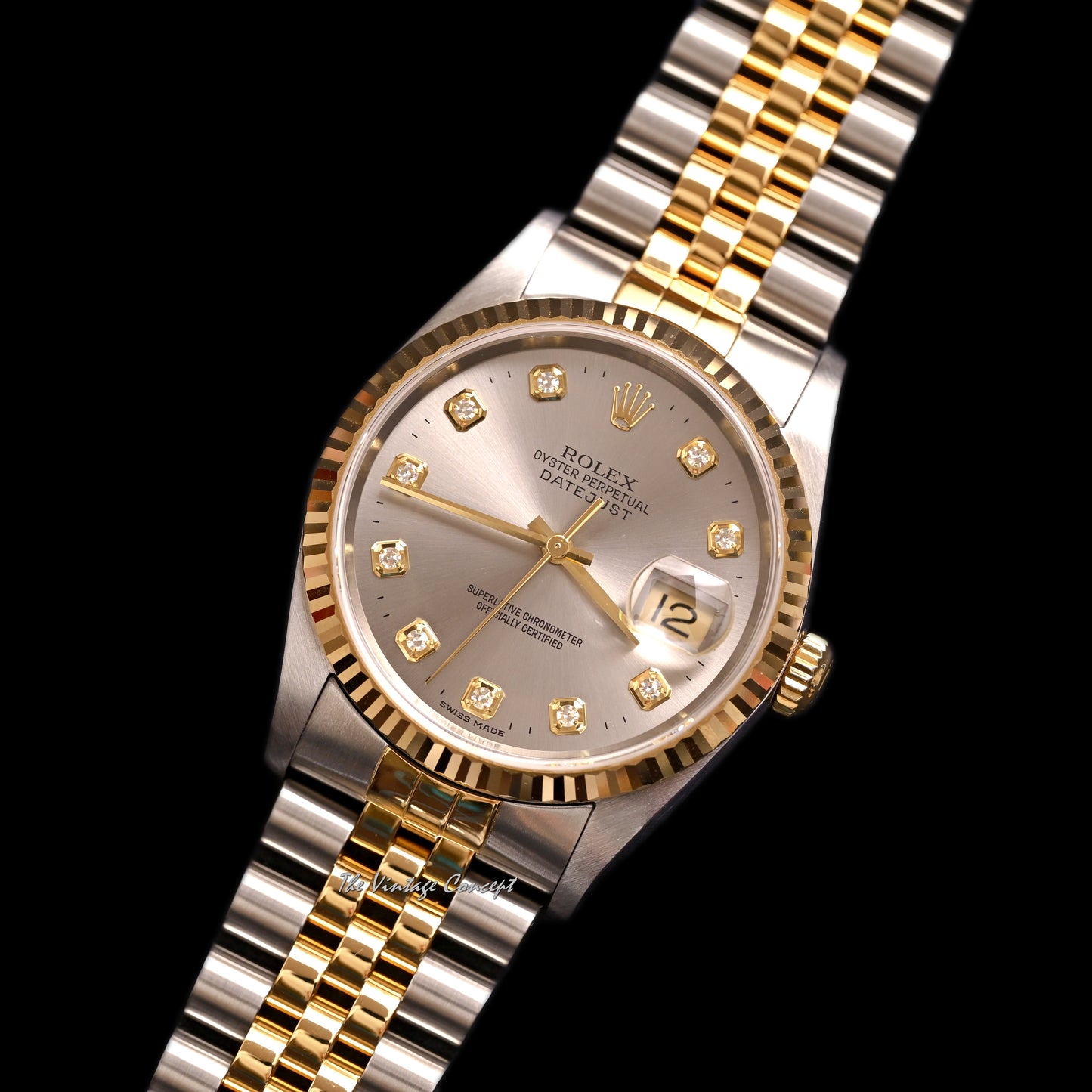 Rolex Two-Tone Datejust Grey Dial w/ Diamond Indexes Ref. 16233  (SOLD)