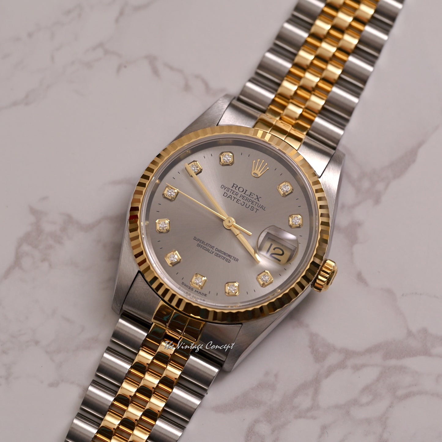 Rolex Two-Tone Datejust Grey Dial w/ Diamond Indexes Ref. 16233  (SOLD)