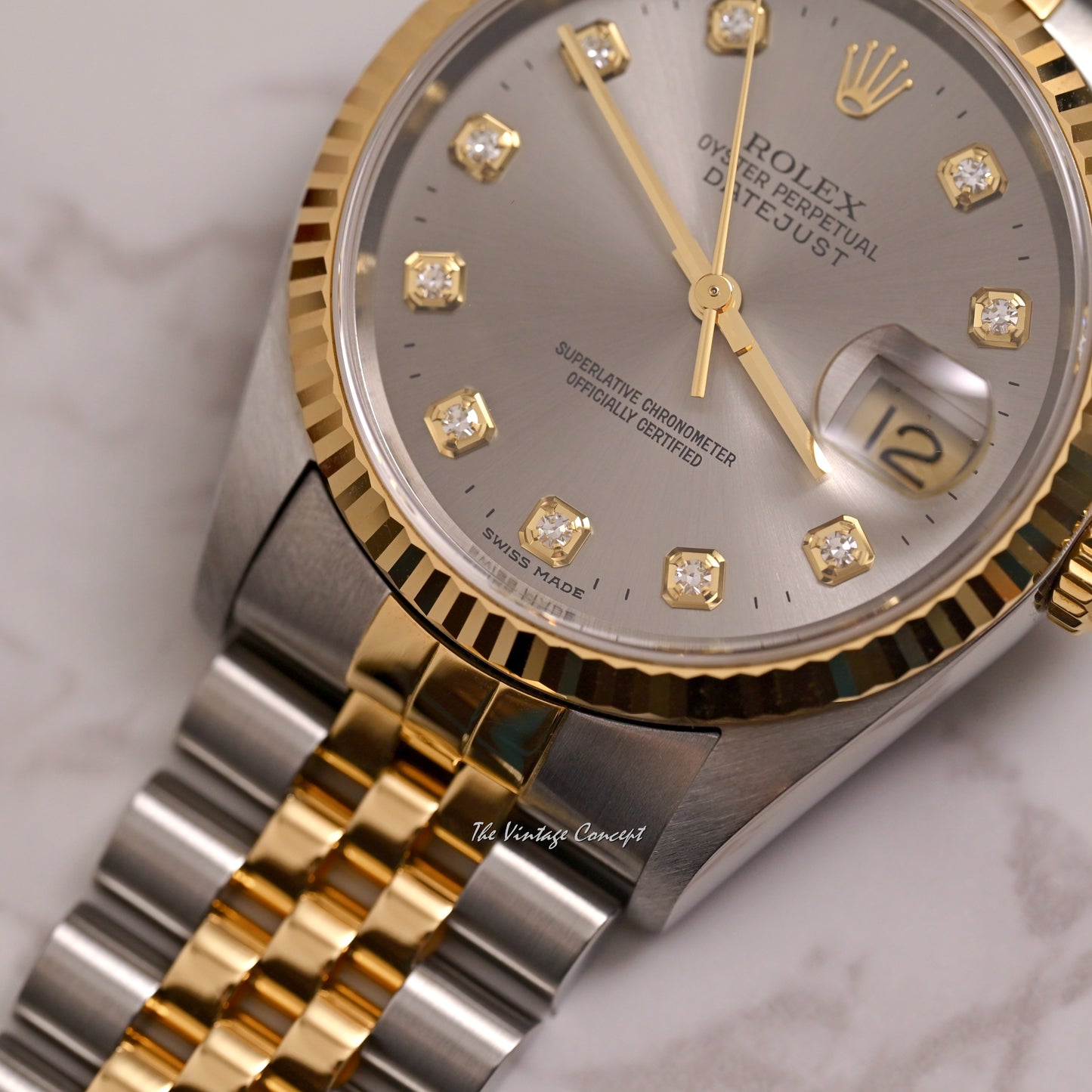 Rolex Two-Tone Datejust Grey Dial w/ Diamond Indexes Ref. 16233  (SOLD)