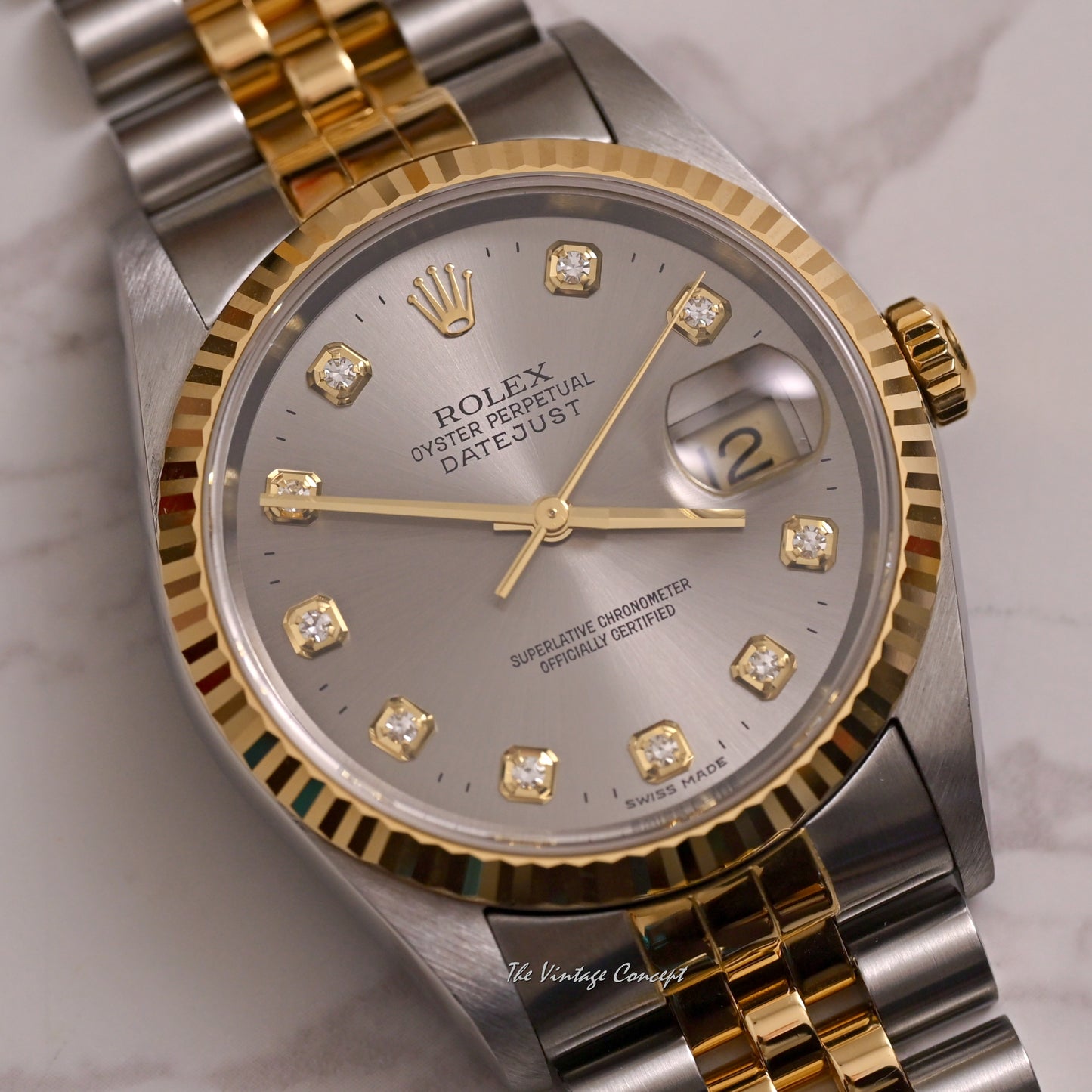 Rolex Two-Tone Datejust Grey Dial w/ Diamond Indexes Ref. 16233  (SOLD)