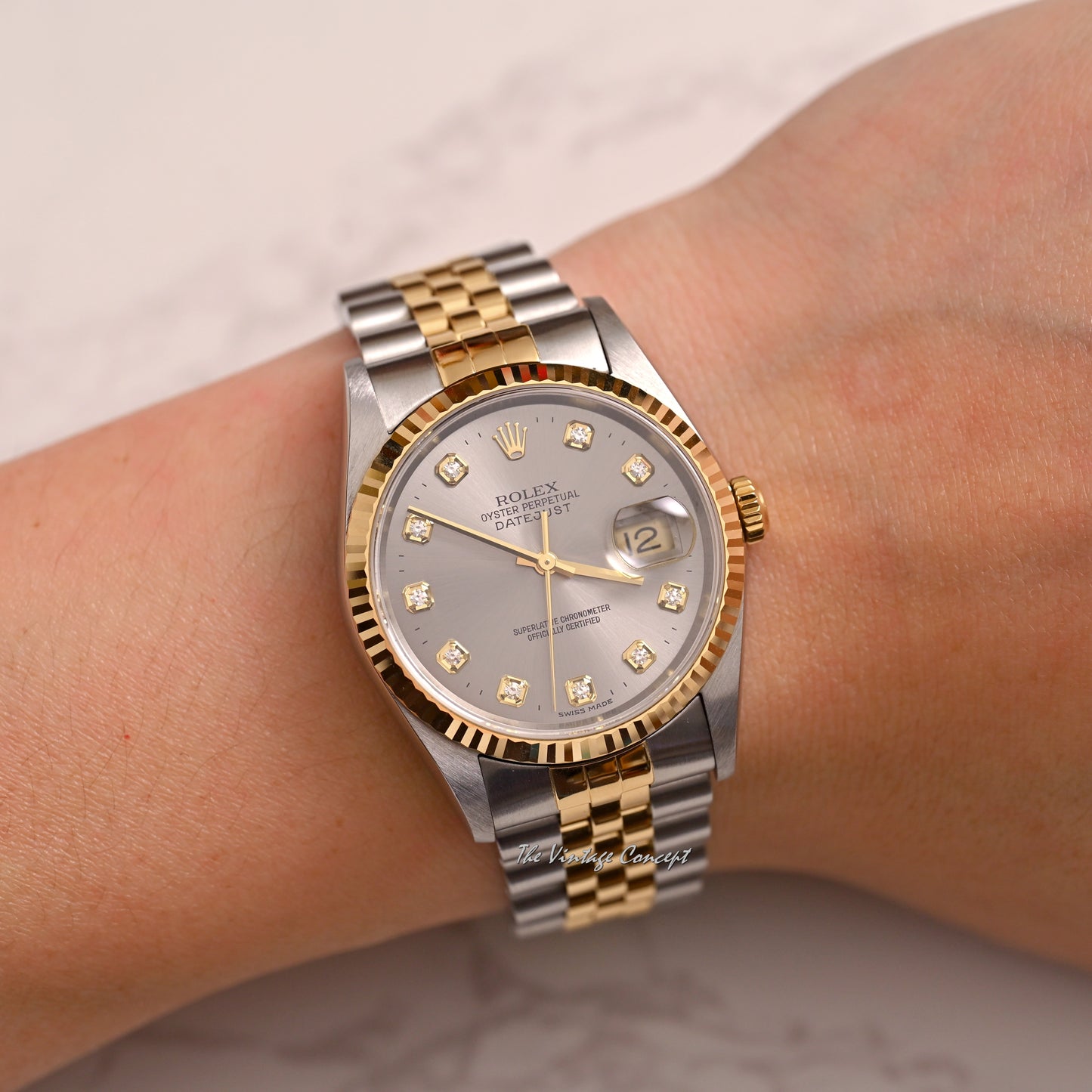 Rolex Two-Tone Datejust Grey Dial w/ Diamond Indexes Ref. 16233  (SOLD)
