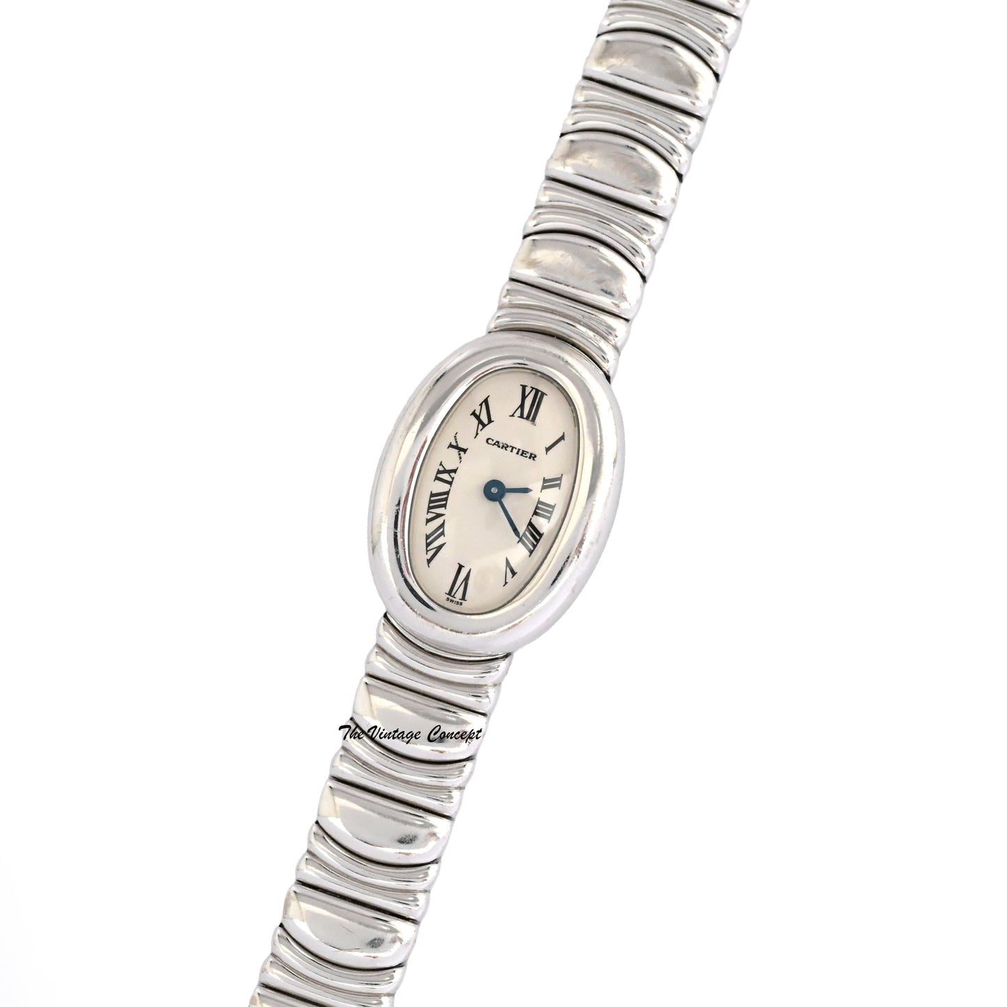 Cartier 18K White Gold Baignoire Mini Quartz w/ Box & Pin