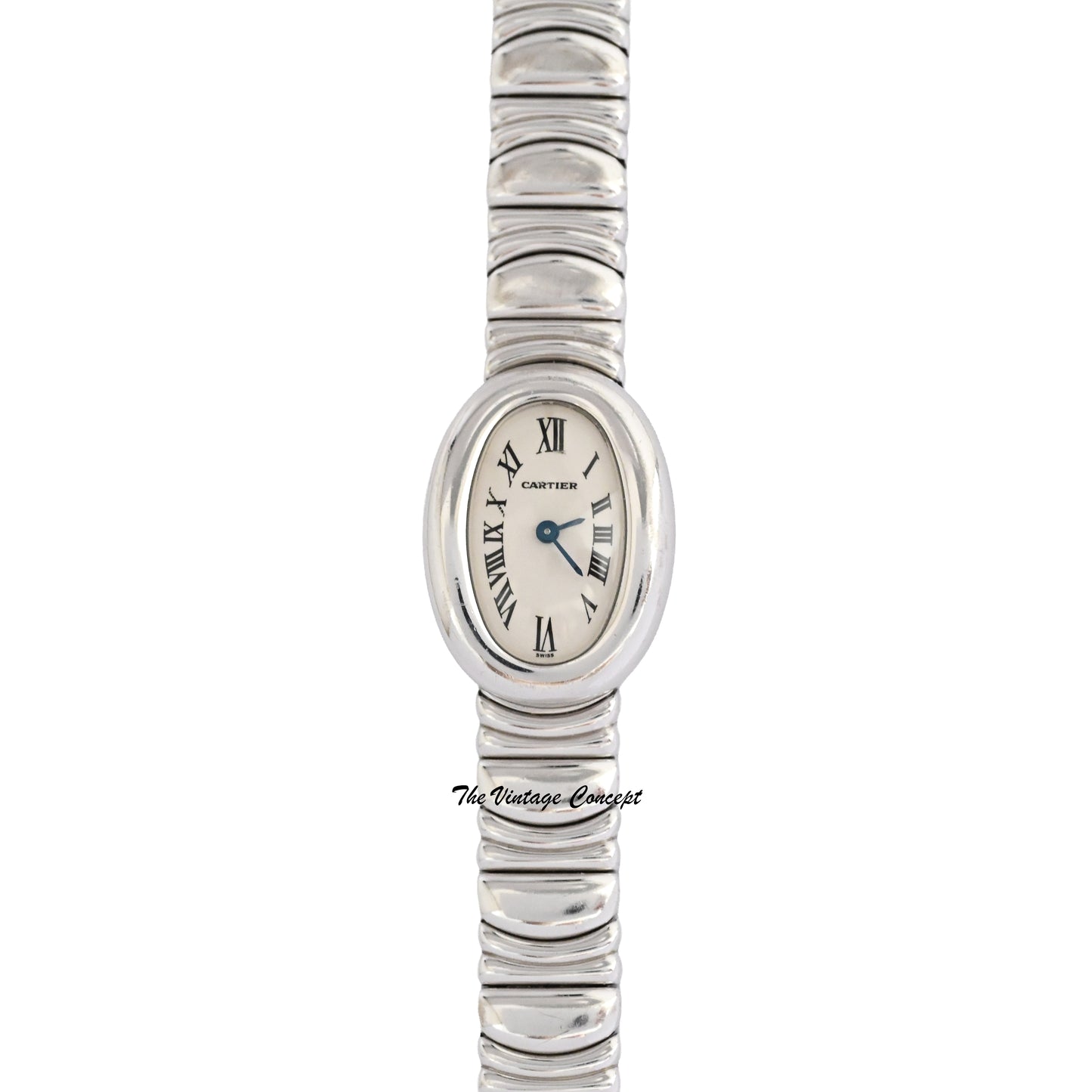 Cartier 18K White Gold Baignoire Mini Quartz w/ Box & Pin