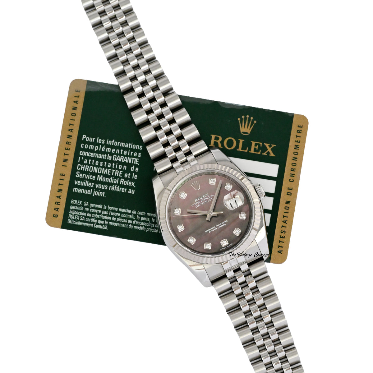 Rolex Steel Datejust MOP Dial with Diamond Indexes w/ card Ref. 116234
