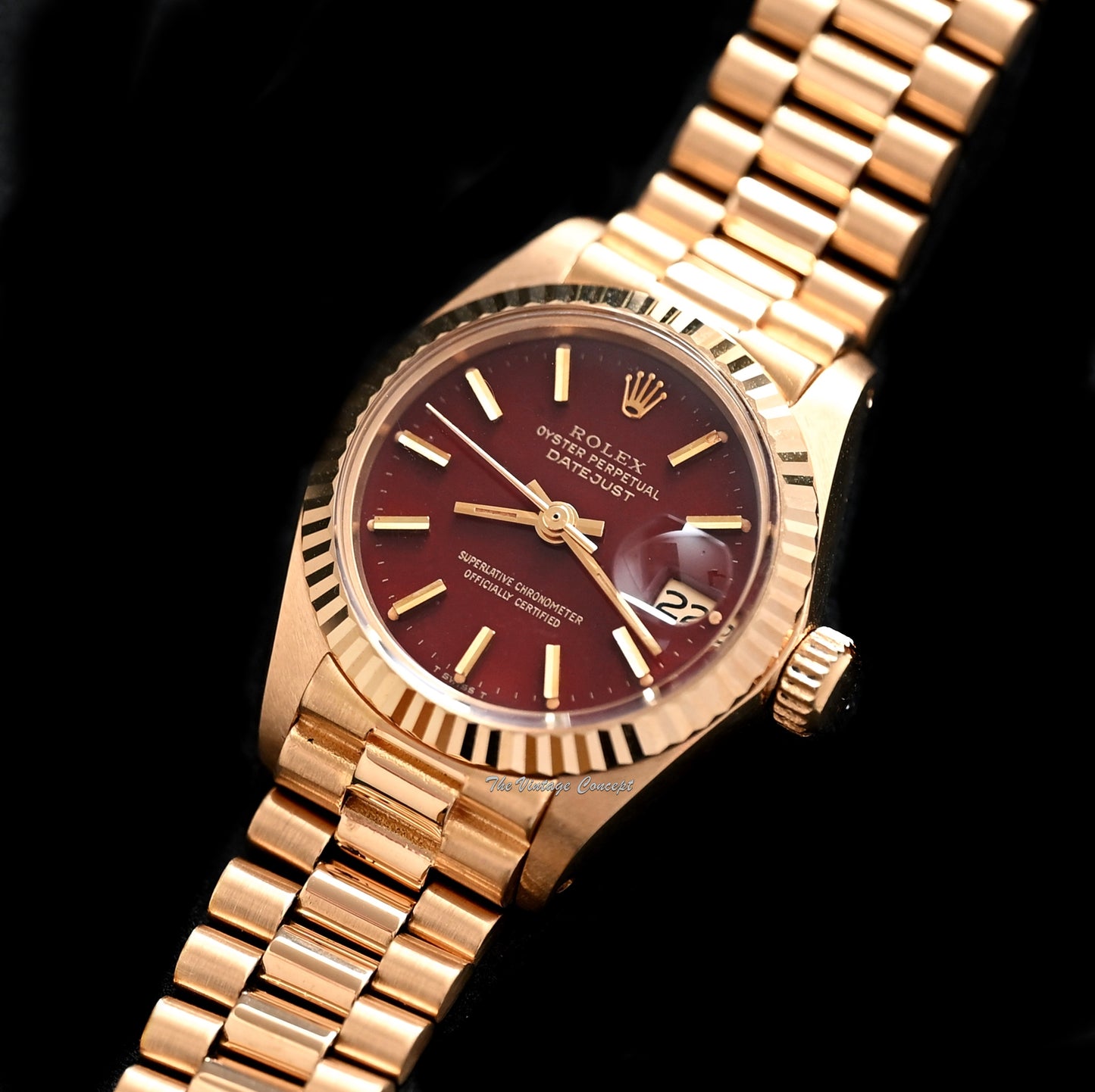 Rolex Lady Datejust 18K Yellow Gold Stella Red Oxblood Dial 6917 w/Bracelet