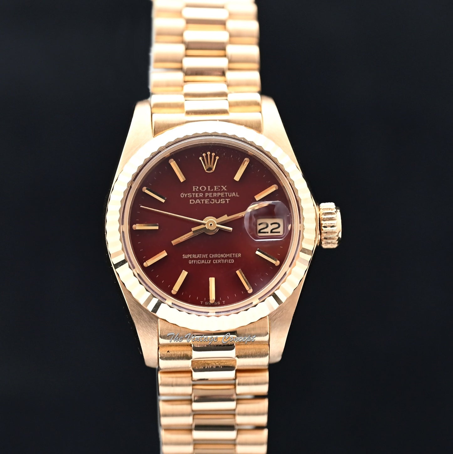 Rolex Lady Datejust 18K Yellow Gold Stella Red Oxblood Dial 6917 w/Bracelet