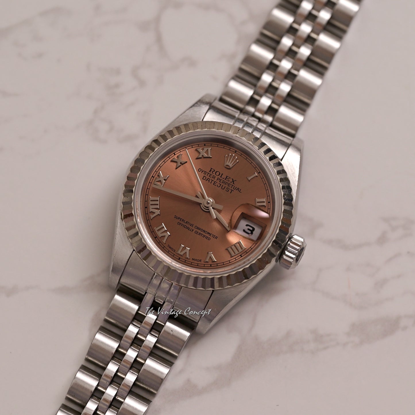 Rolex Steel Lady Datejust Salmon Dial with Roman Indexes w/ paper Ref. 79174