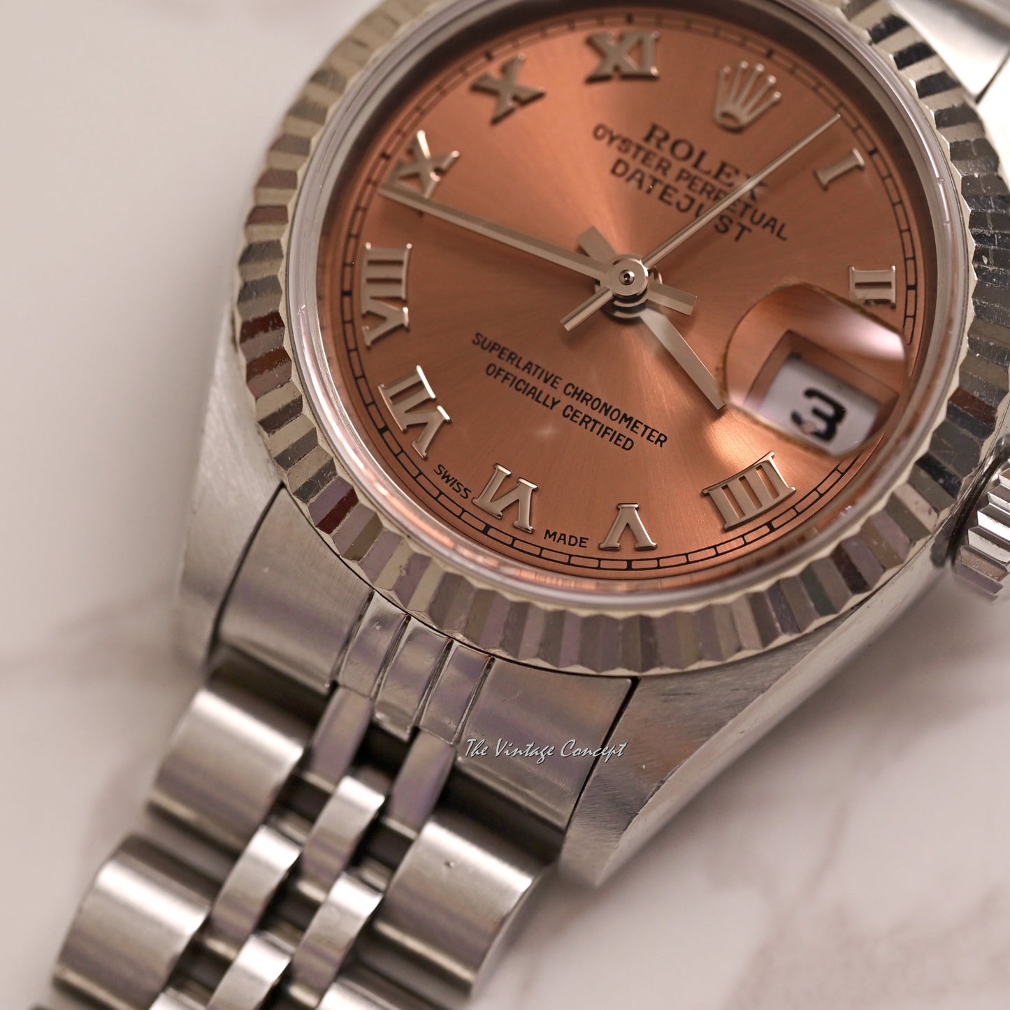 Rolex Steel Lady Datejust Salmon Dial with Roman Indexes w/ paper Ref. 79174