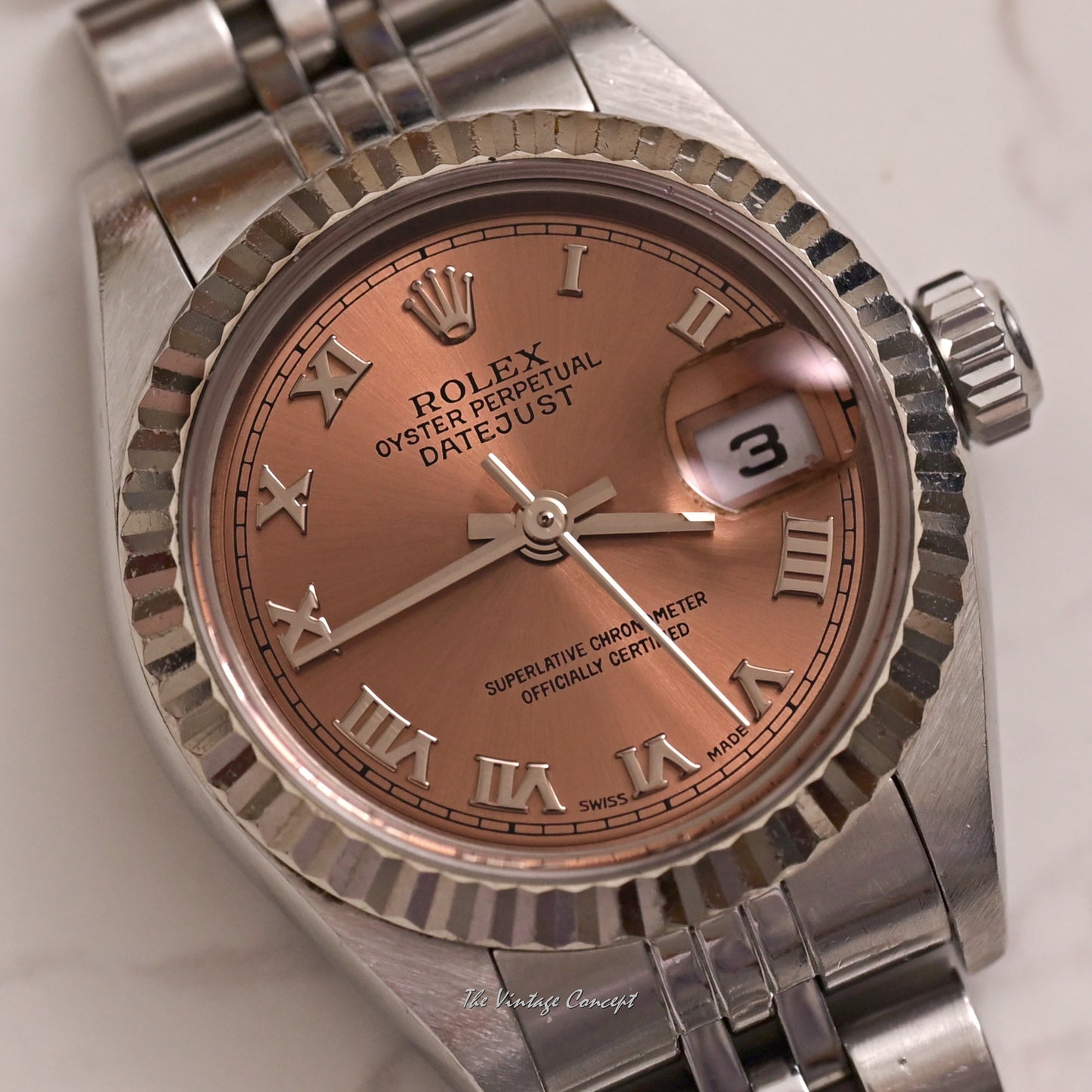 Rolex Steel Lady Datejust Salmon Dial with Roman Indexes w/ paper Ref. 79174
