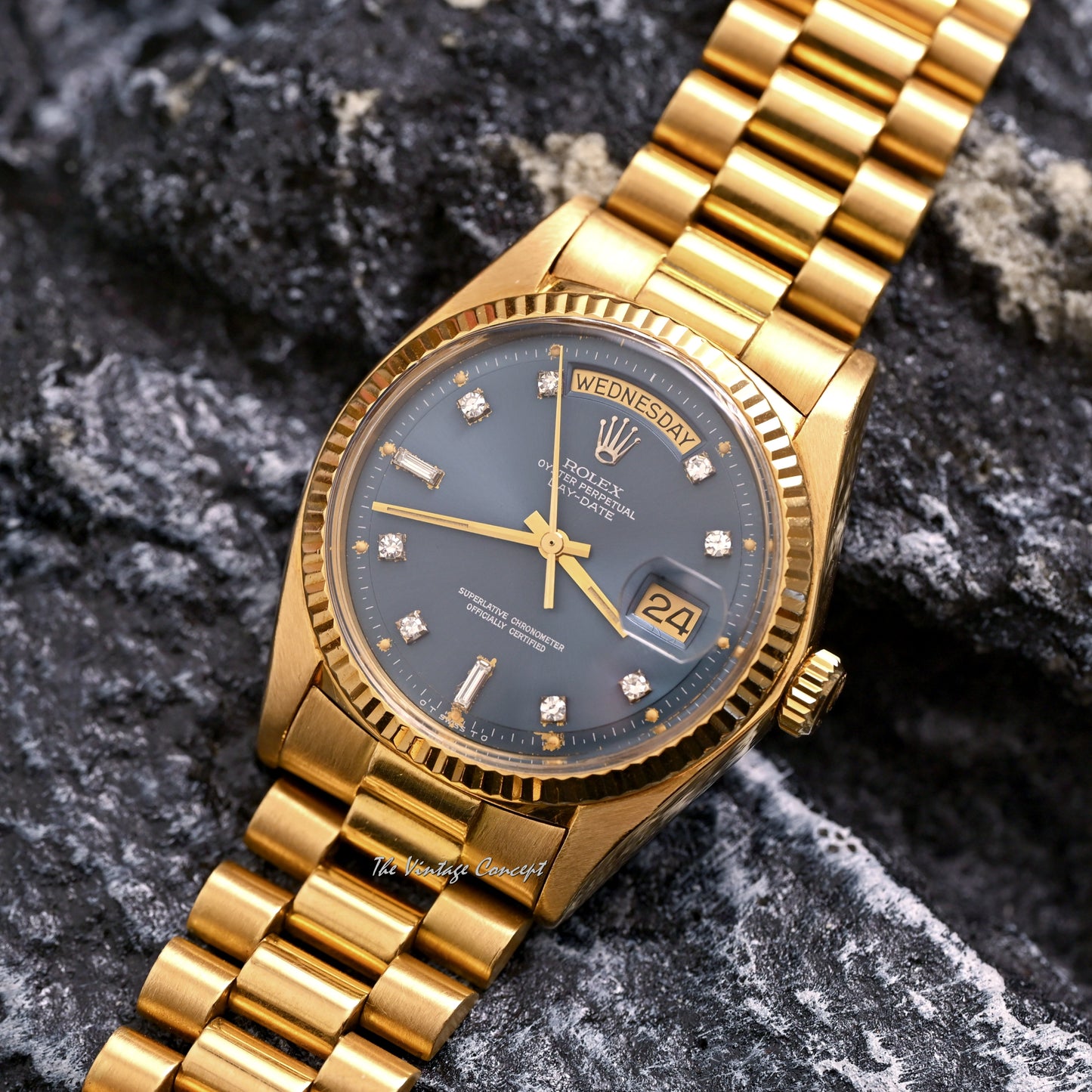 Rolex Day-Date 18K Yellow Gold Blue Sigma Dial with Diamond Indexes Ref. 1803