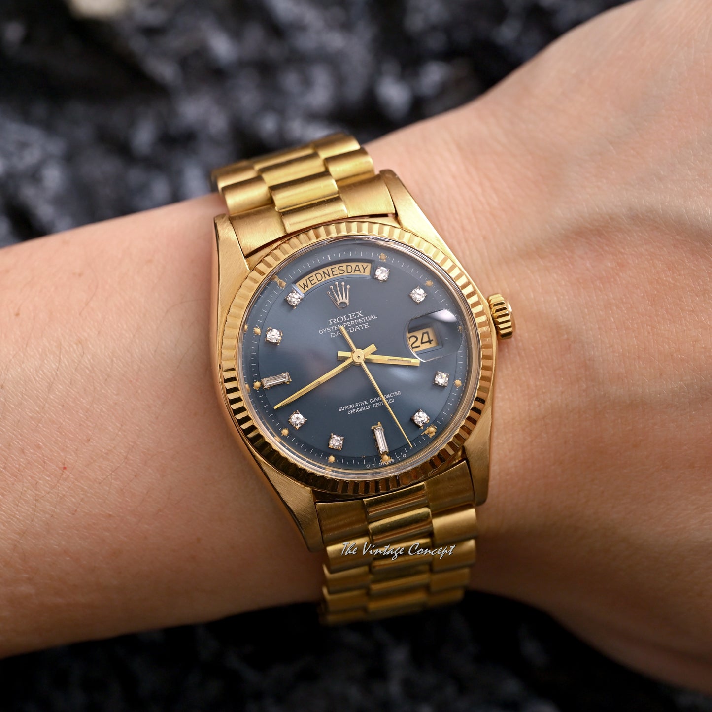 Rolex Day-Date 18K Yellow Gold Blue Sigma Dial with Diamond Indexes Ref. 1803
