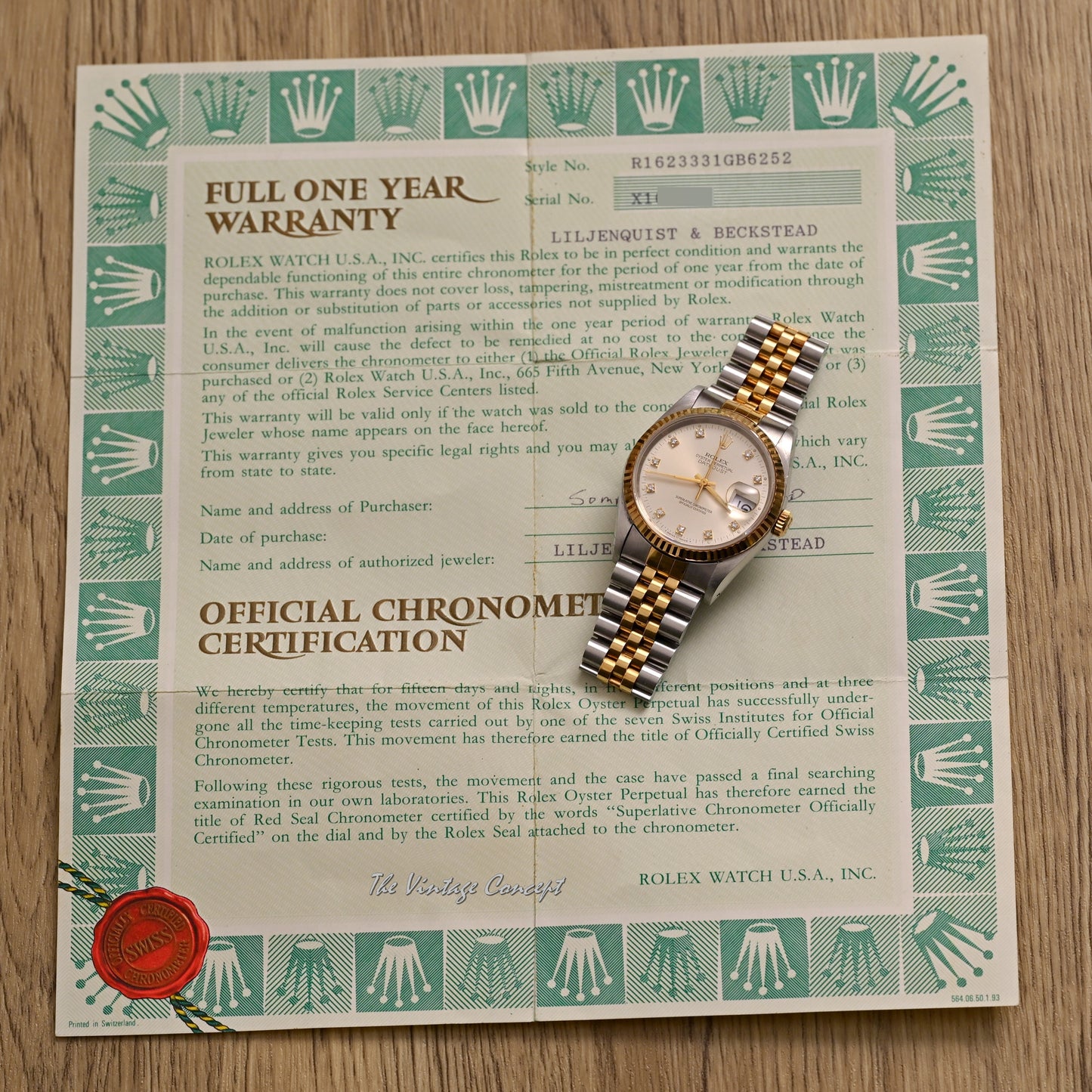 Rolex Two-Tones Datejust Silver Dial with Diamond Indexes w/ paper Ref. 16233G