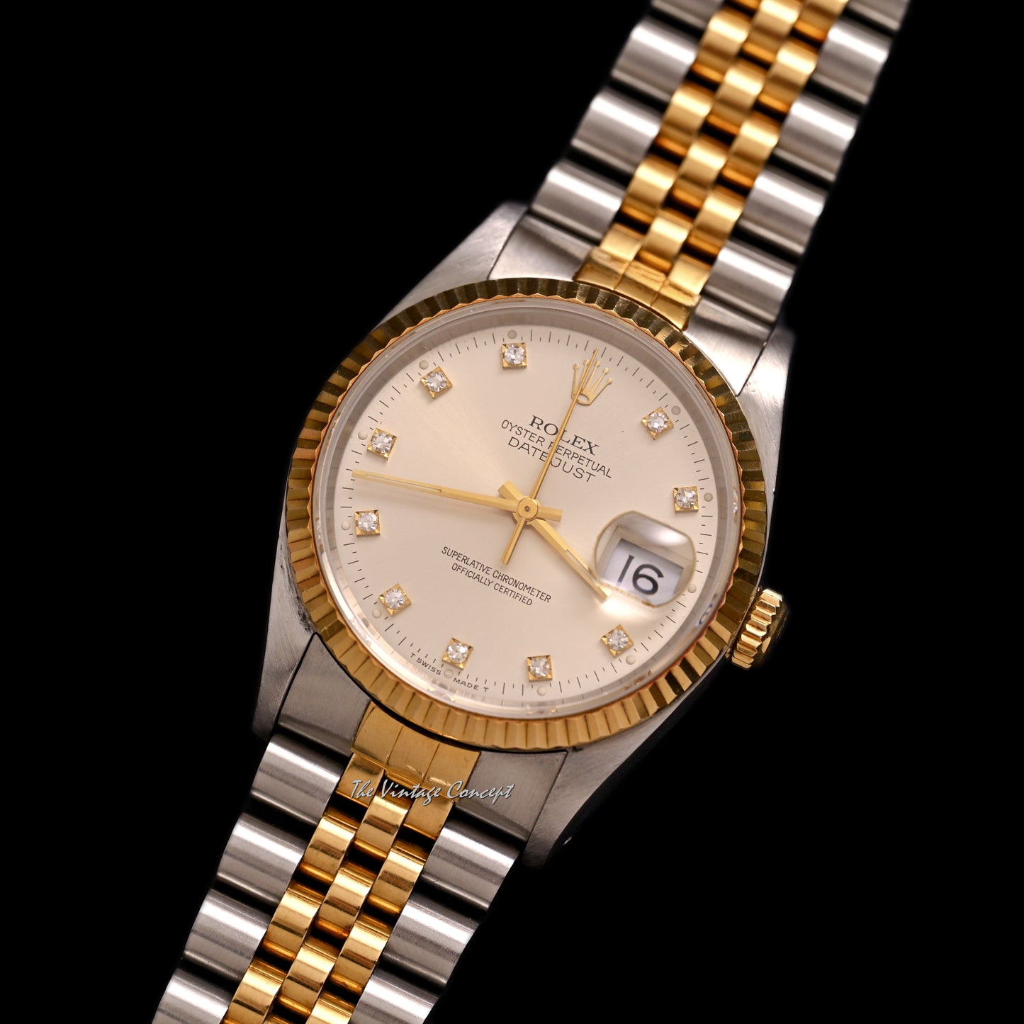 Rolex Two-Tones Datejust Silver Dial with Diamond Indexes w/ paper Ref. 16233G