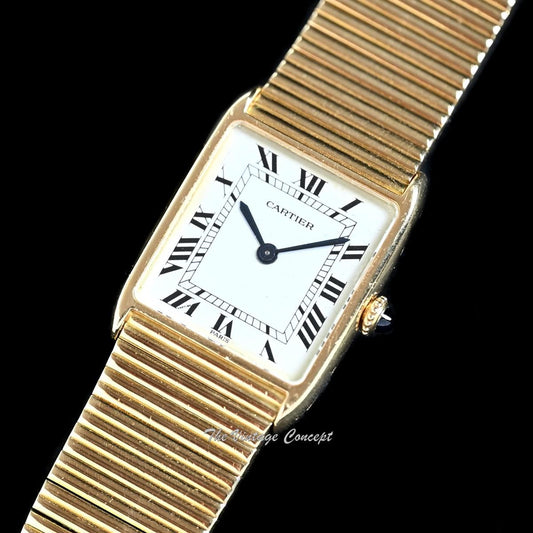 Cartier 18K Yellow Gold Tank Arrondie Paris 96041 w/750 Integrated Bracelet