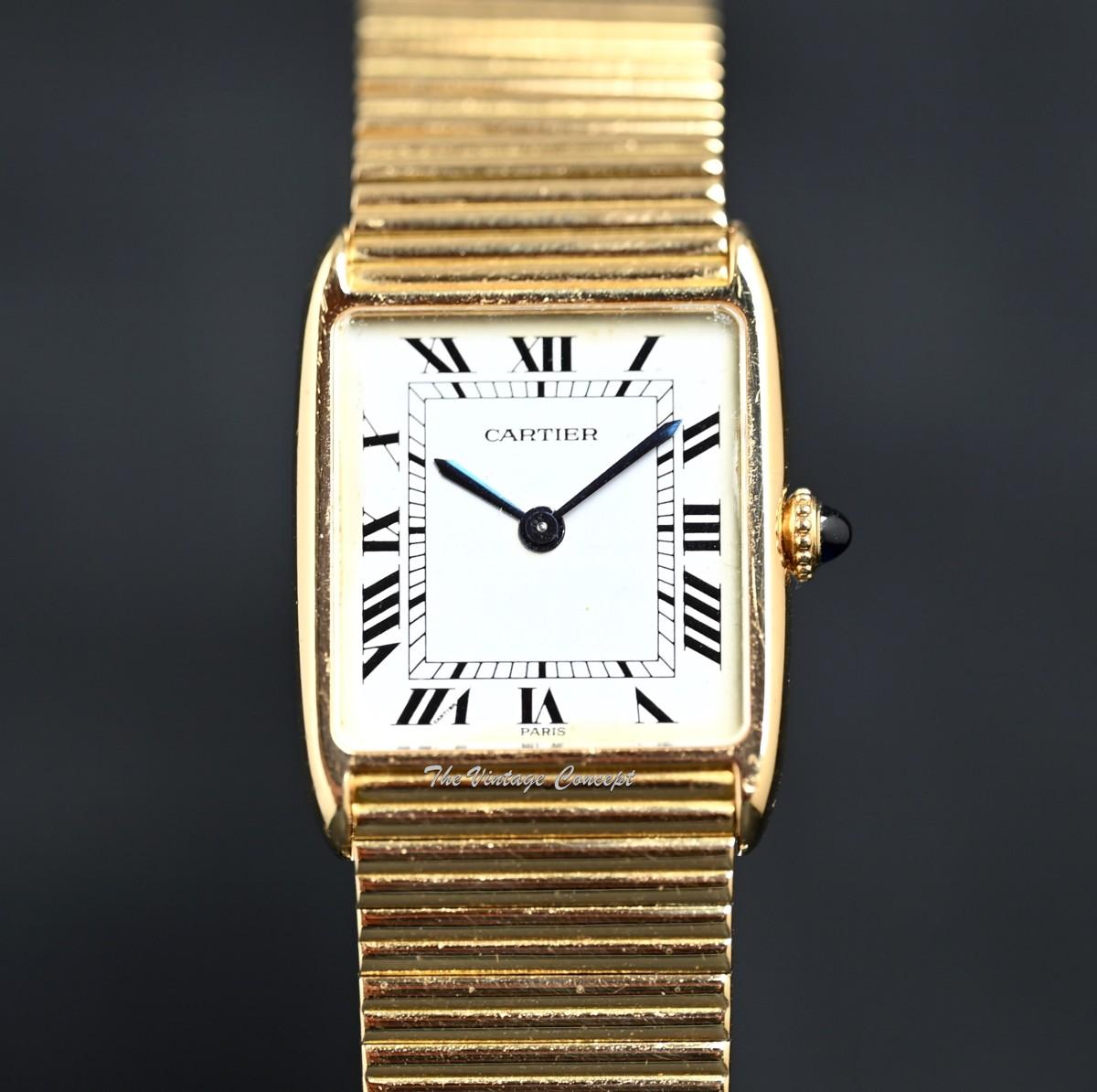 Cartier 18K Yellow Gold Tank Arrondie Paris 96041 w/750 Integrated Bracelet