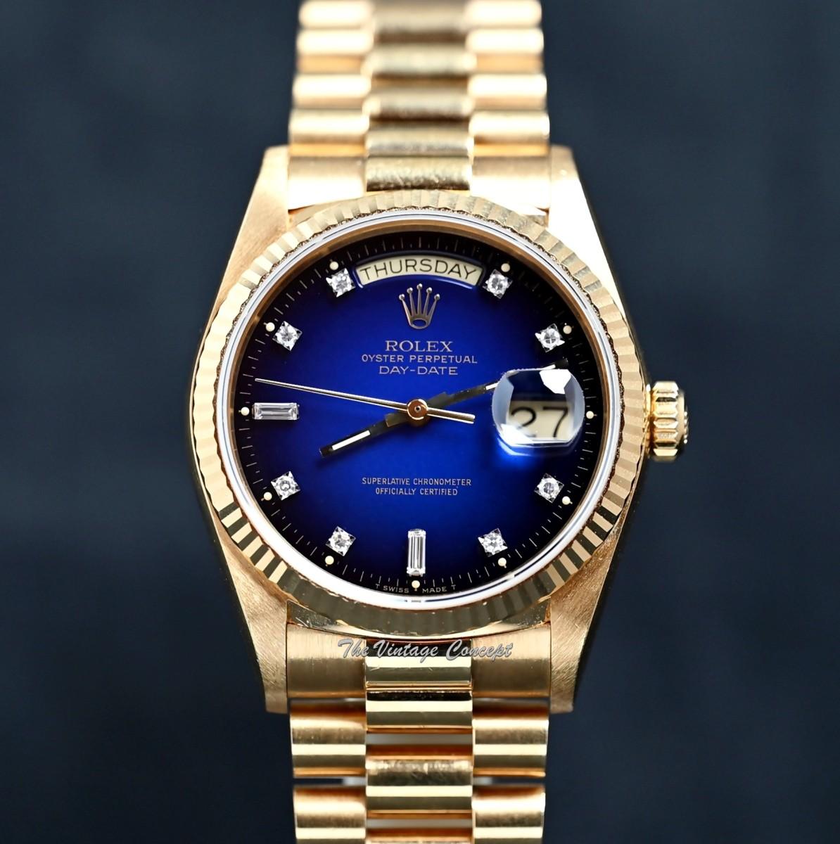 Rolex Day-Date 18K YG Ombré Blue Dial w/ Diamond Indexes 18038