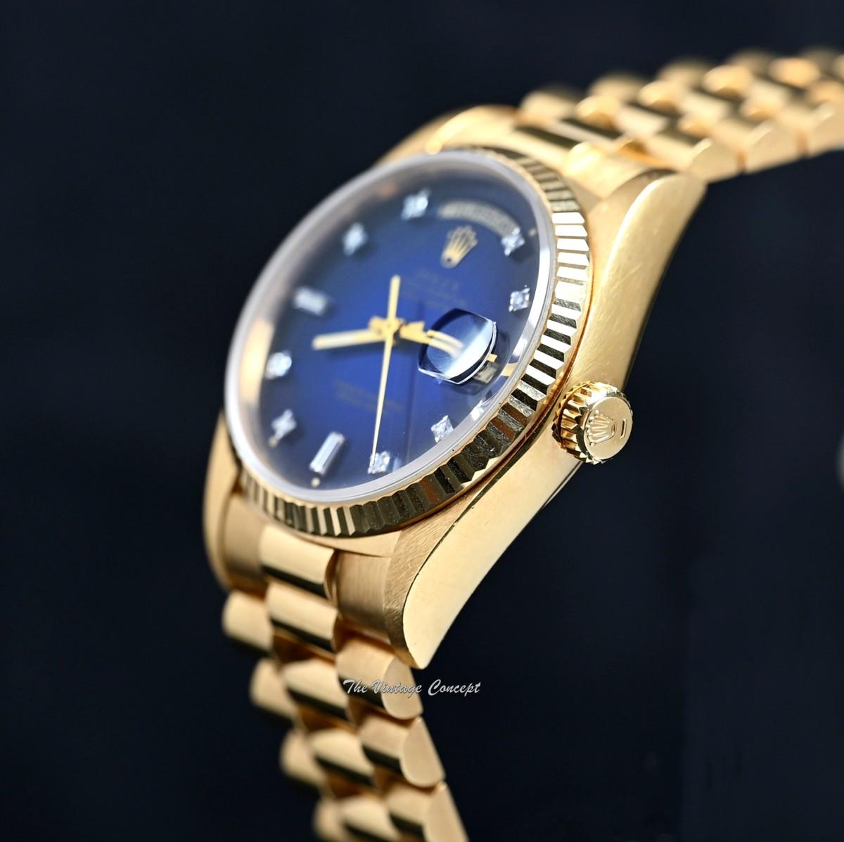 Rolex Day-Date 18K YG Ombré Blue Dial w/ Diamond Indexes 18038