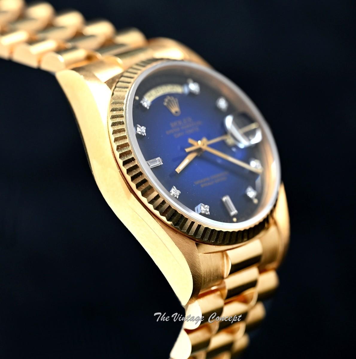 Rolex Day-Date 18K YG Ombré Blue Dial w/ Diamond Indexes 18038