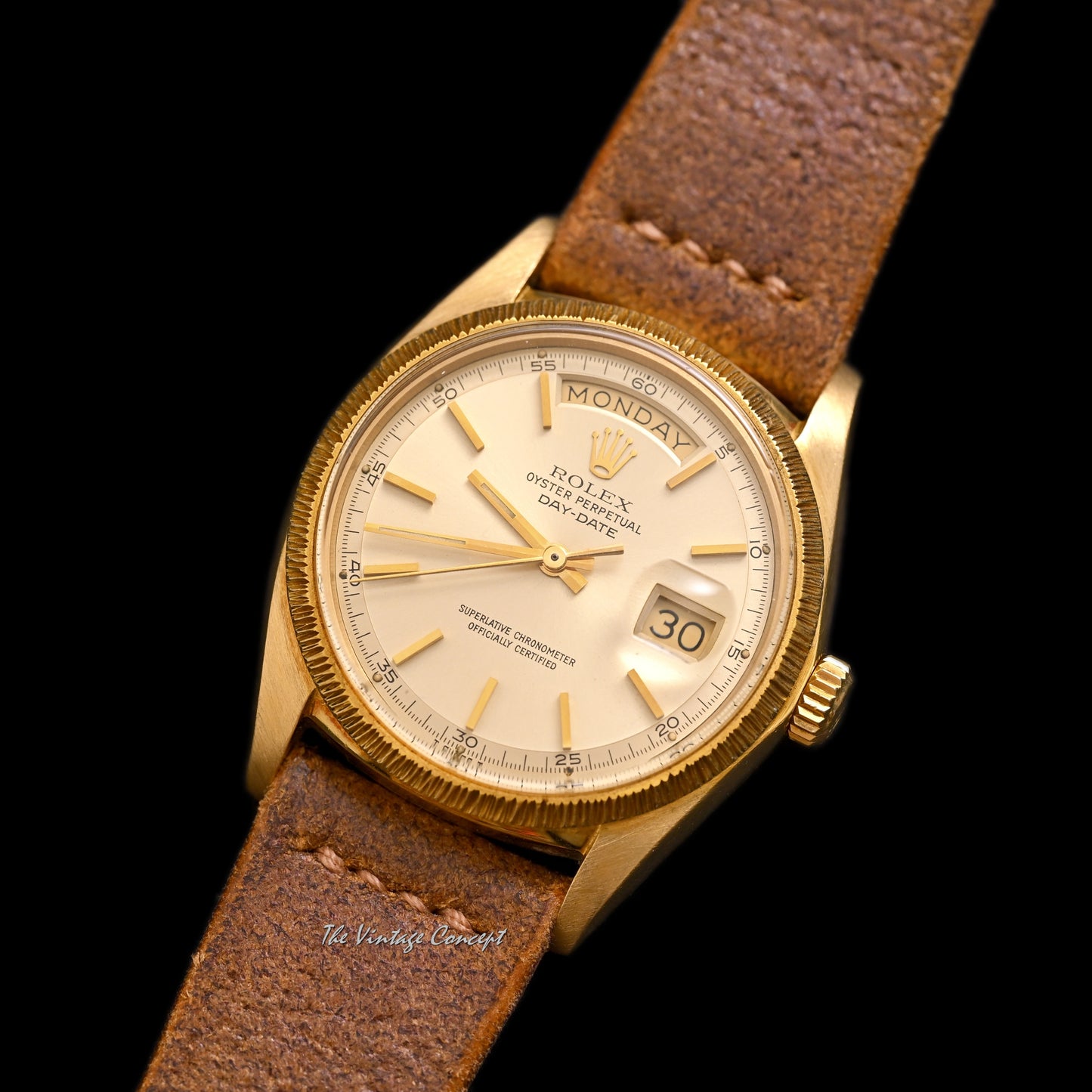 Rolex 18K Yellow Gold Day-Date Gold Dial with Bark Bezel Ref. 1807 (Head Only) (SOLD)