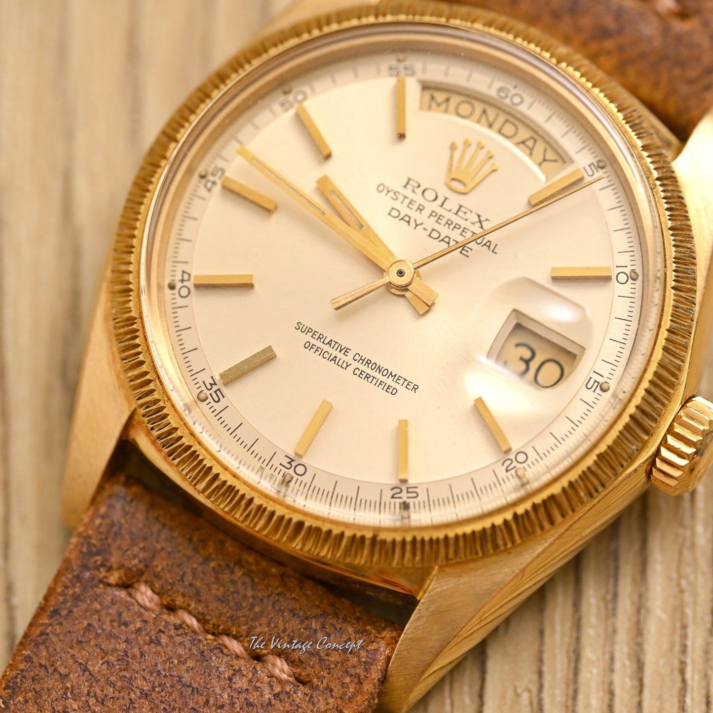 Rolex 18K Yellow Gold Day-Date Gold Dial with Bark Bezel Ref. 1807 (Head Only) (SOLD)