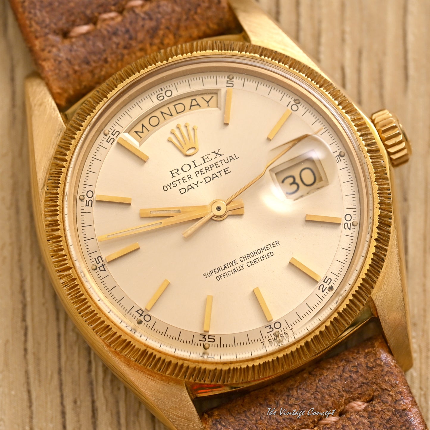 Rolex 18K Yellow Gold Day-Date Gold Dial with Bark Bezel Ref. 1807 (Head Only) (SOLD)