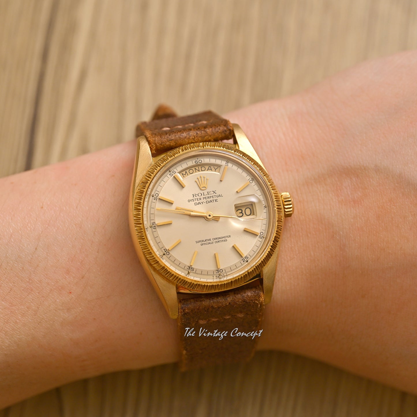 Rolex 18K Yellow Gold Day-Date Gold Dial with Bark Bezel Ref. 1807 (Head Only) (SOLD)