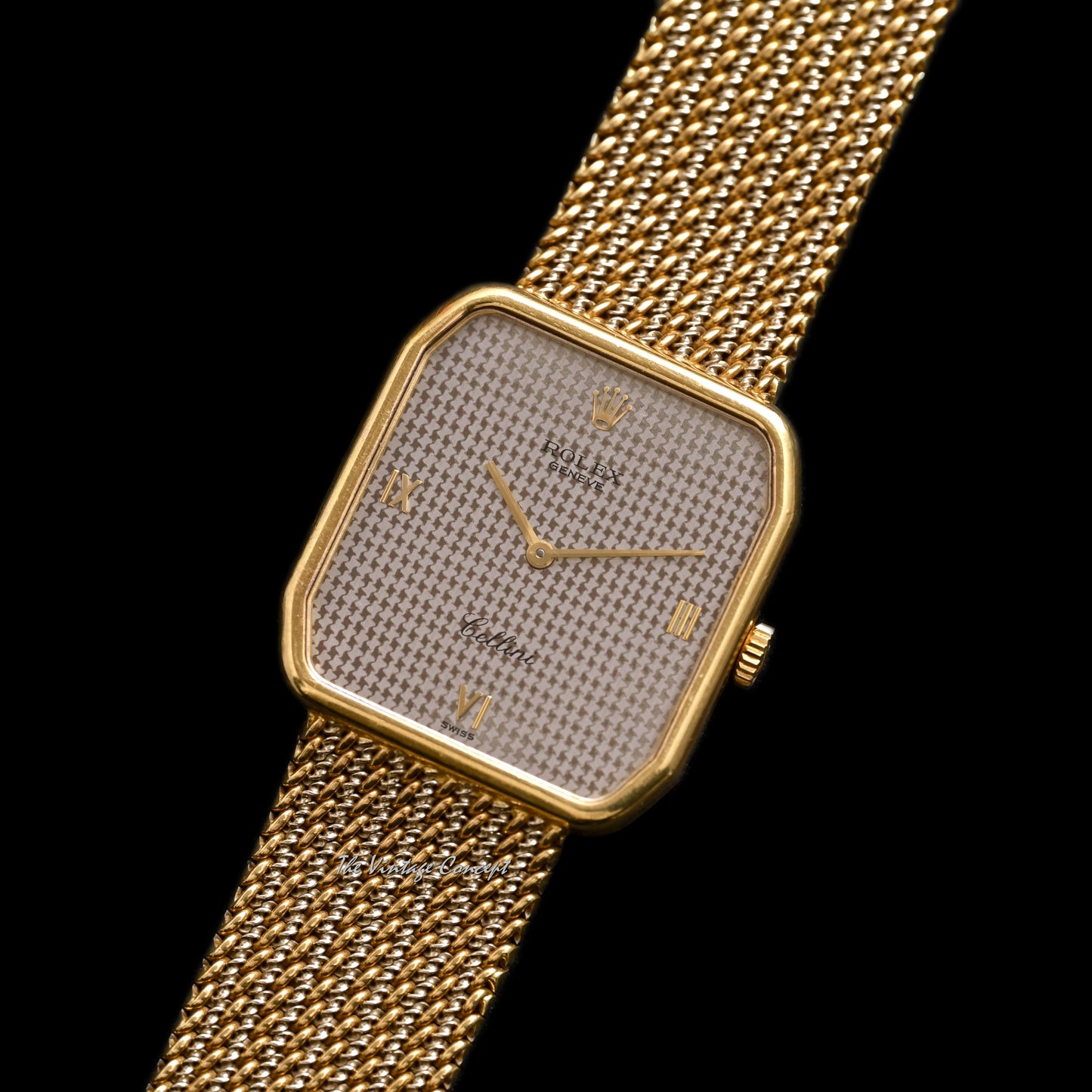 Rolex 18K Yellow Gold & White Gold Cellini Houndstooth Pattern Dial Manual Wind Ref. 4349