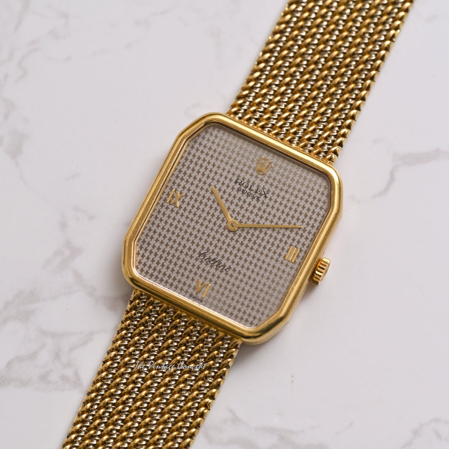 Rolex 18K Yellow Gold & White Gold Cellini Houndstooth Pattern Dial Manual Wind Ref. 4349