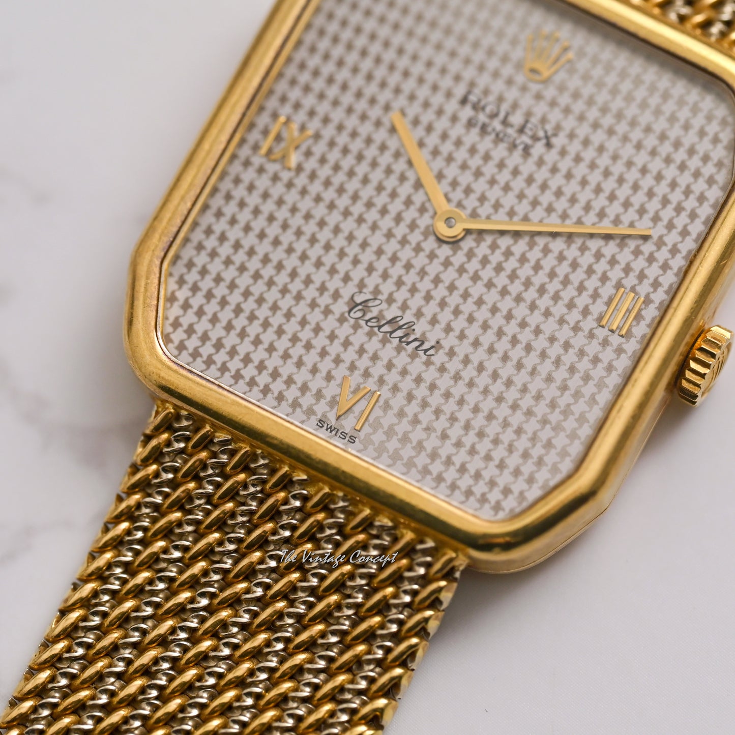 Rolex 18K Yellow Gold & White Gold Cellini Houndstooth Pattern Dial Manual Wind Ref. 4349