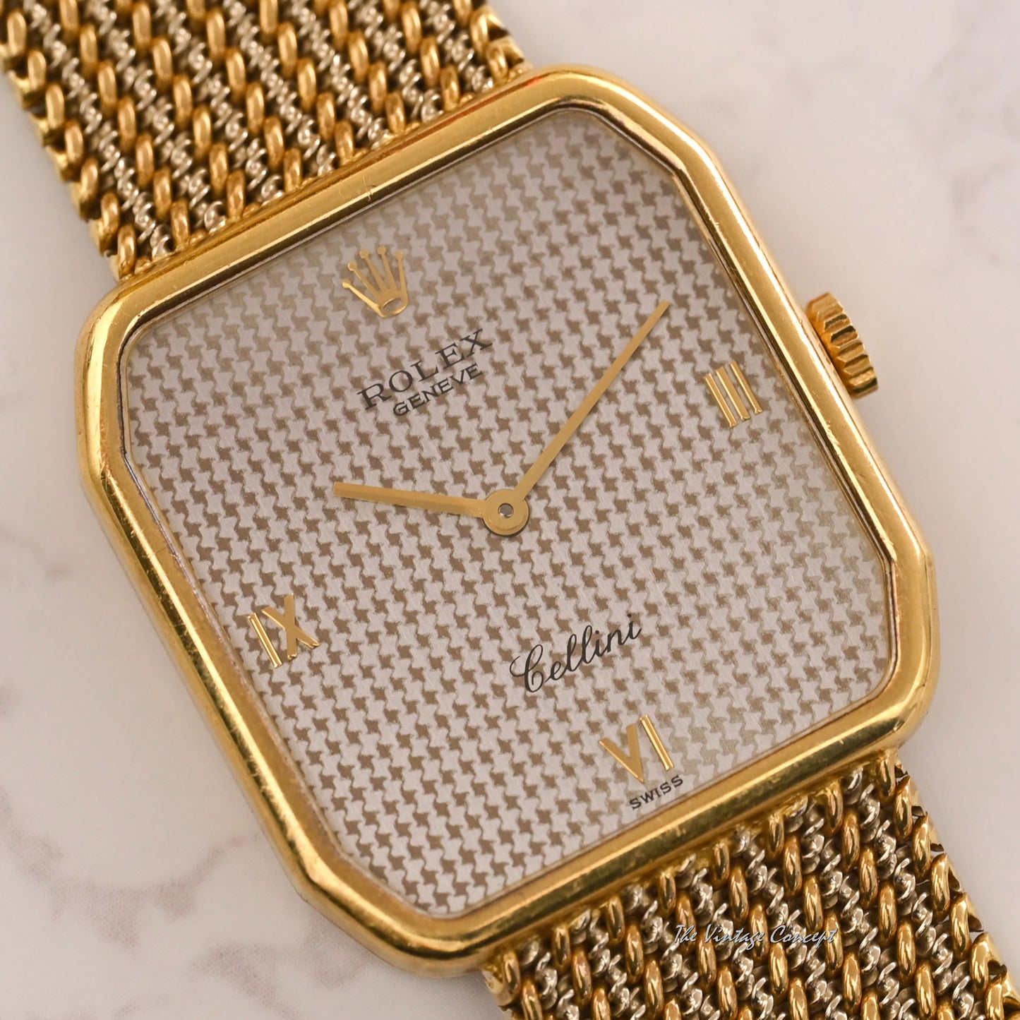 Rolex 18K Yellow Gold & White Gold Cellini Houndstooth Pattern Dial Manual Wind Ref. 4349