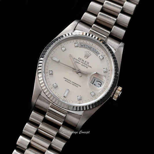 Rolex Day-Date 18K White Gold Silver Dial w/ Diamond Indexes 18039  (SOLD)