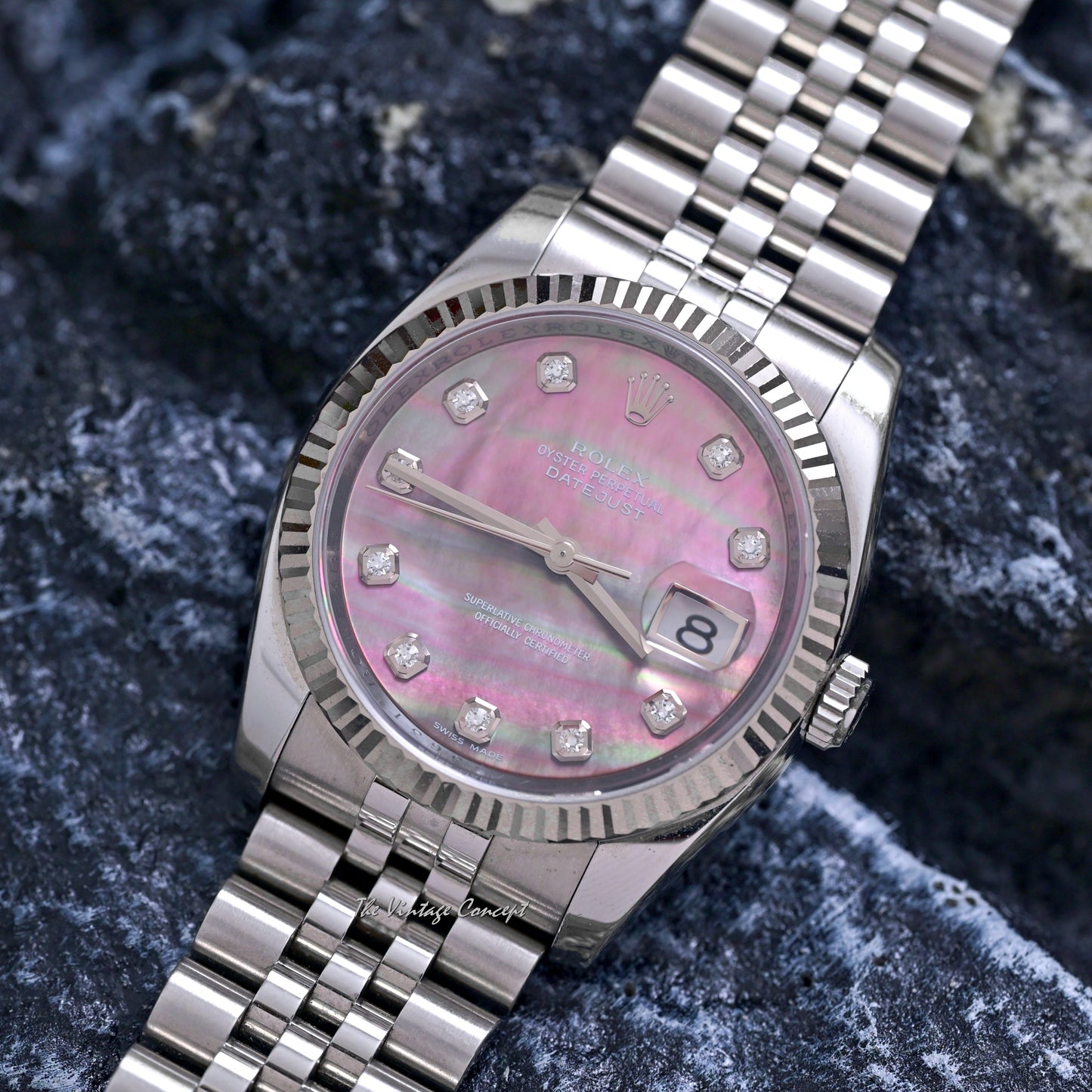 Rolex Steel Datejust MOP Dial with Diamond Indexes w/ card Ref. 116234