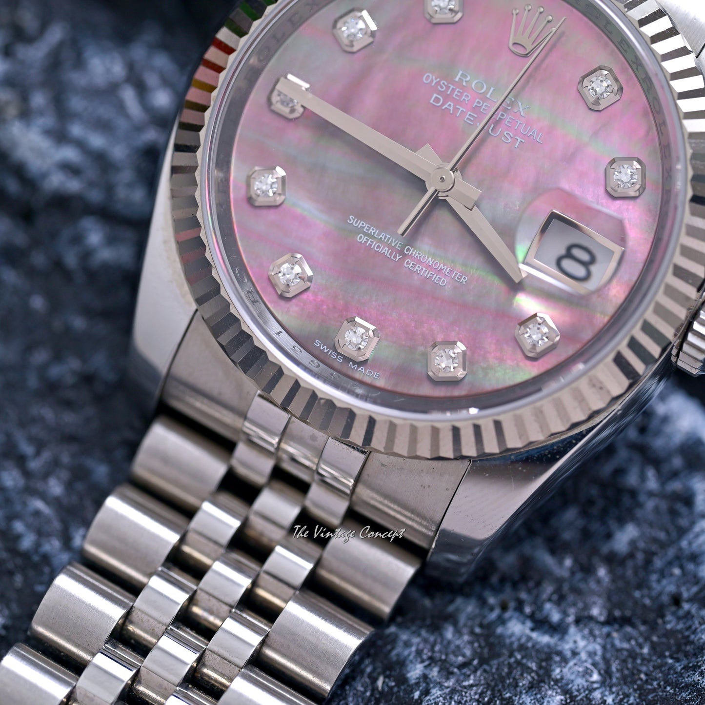 Rolex Steel Datejust MOP Dial with Diamond Indexes w/ card Ref. 116234