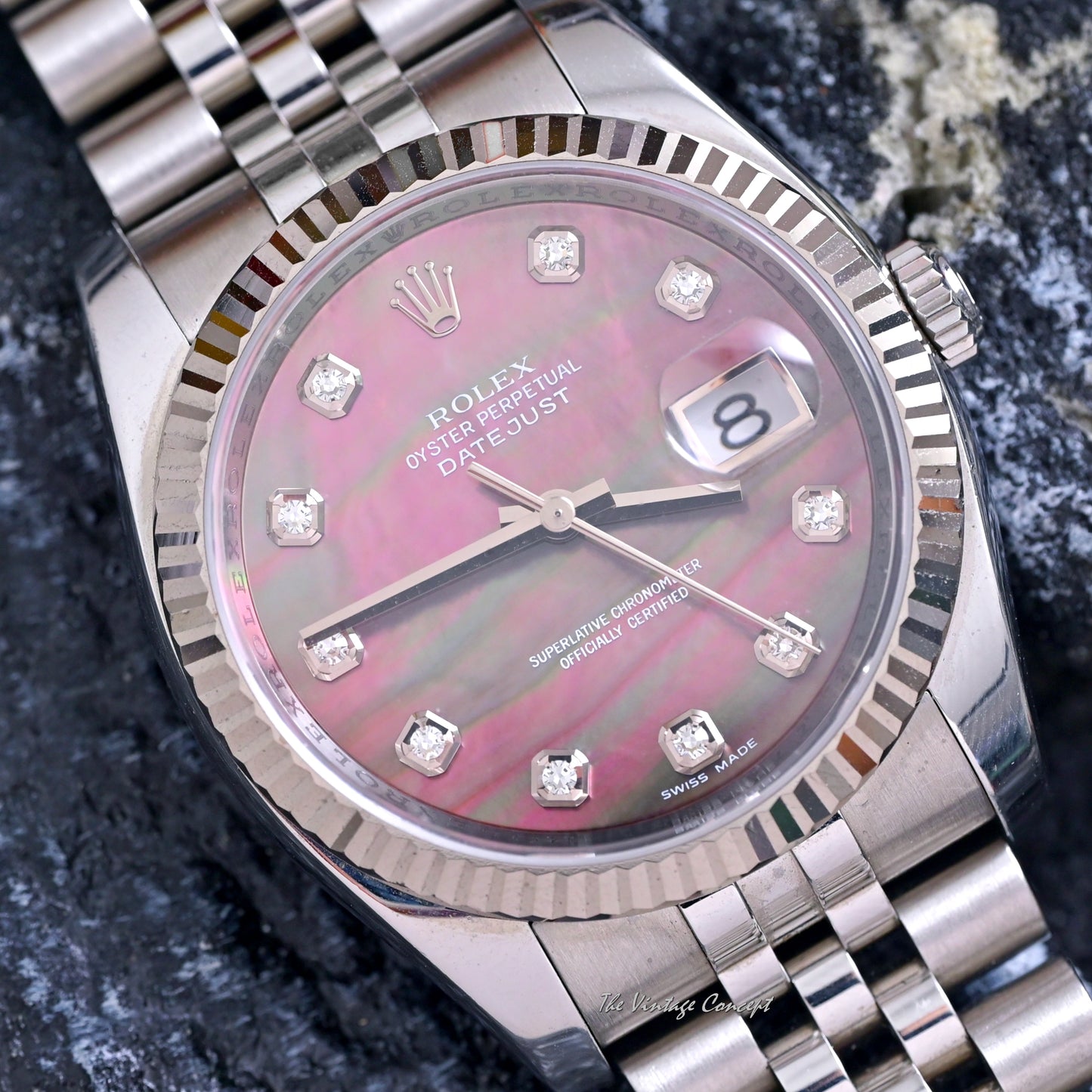 Rolex Steel Datejust MOP Dial with Diamond Indexes w/ card Ref. 116234
